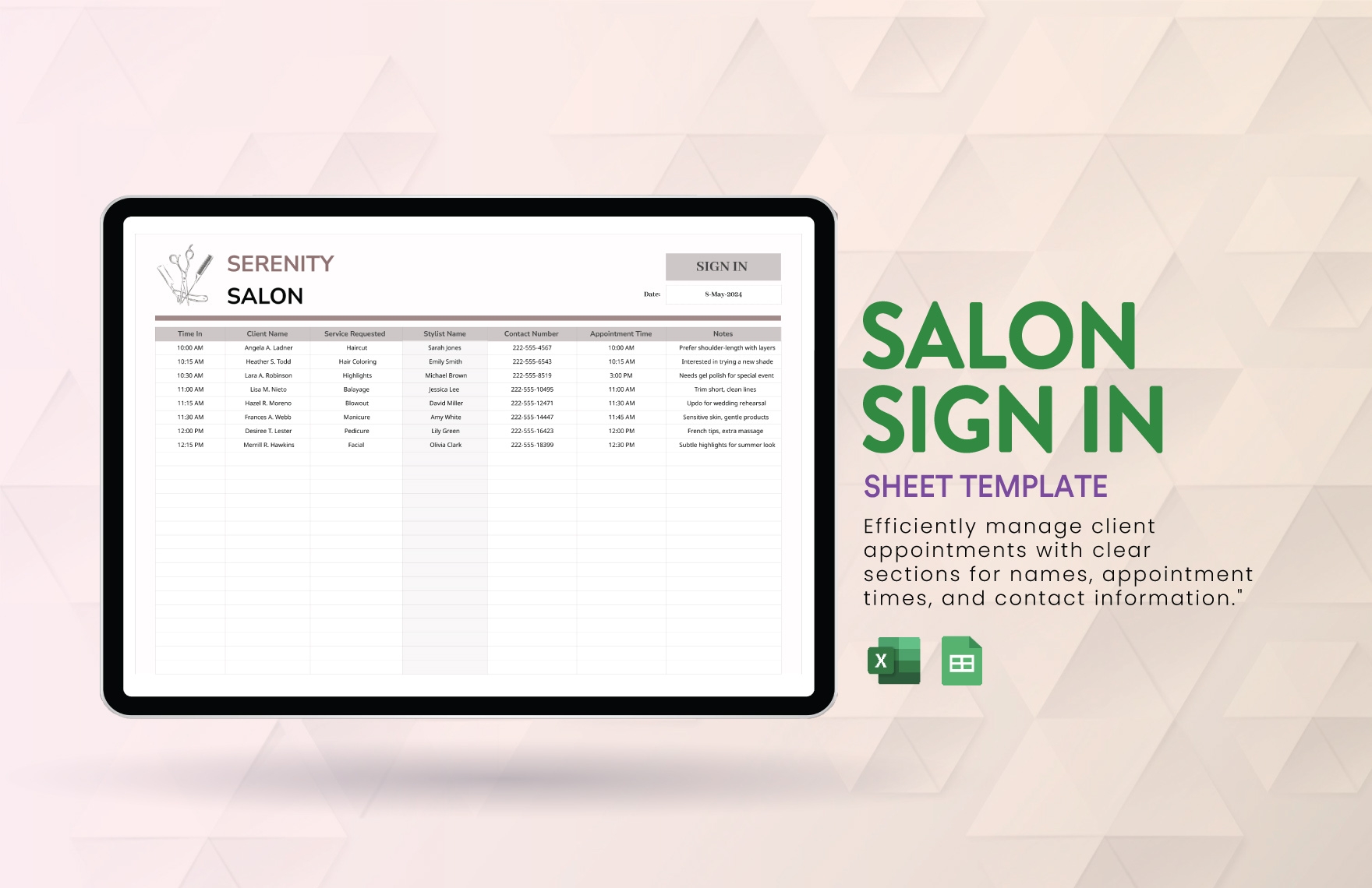 Salon Sign In Sheet Template In Excel Google Sheets Download Template 
