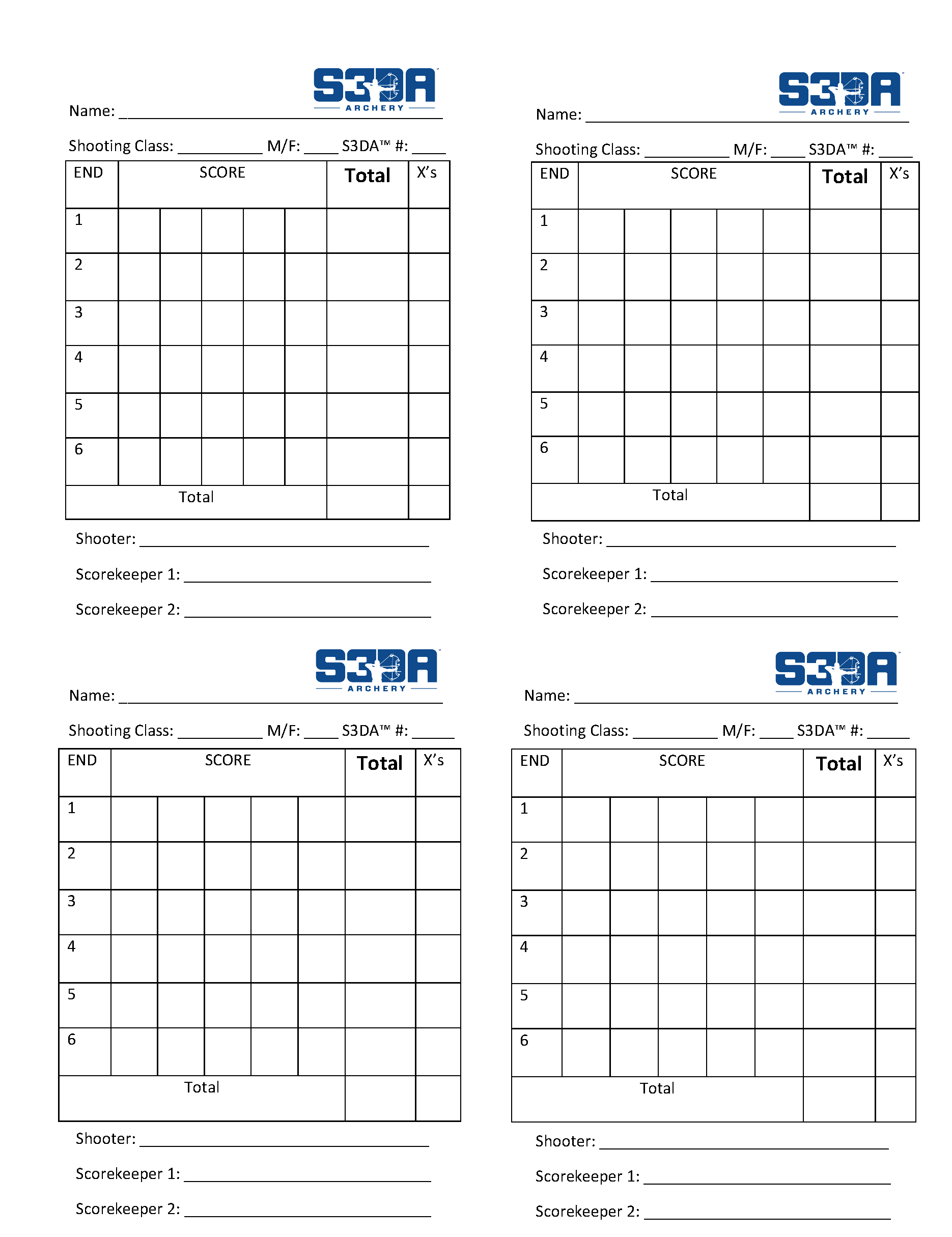 Printable Archery Score Sheet