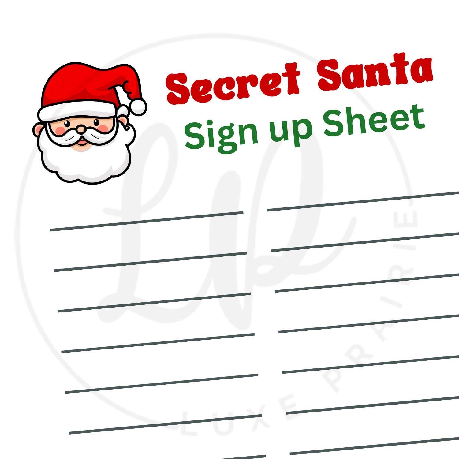 Secret Santa Printable Work Secret Santa Gift Exchange Secret Santa Sheet Sign Up Printable Class Secret Santa Family Christmas Party Etsy UK