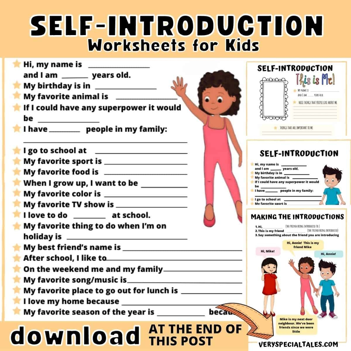 Self Introduction For Kids Worksheets Activities Printable PDF Very Special Tales