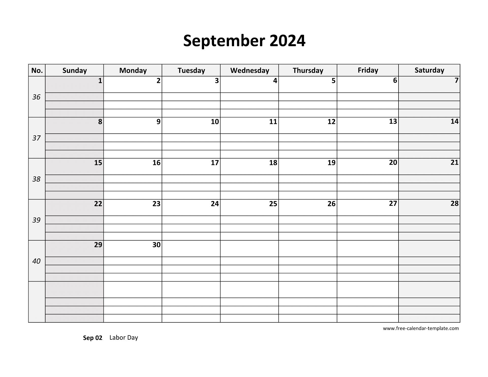 September 2024 Calendar Free Printable With Grid Lines Designed 