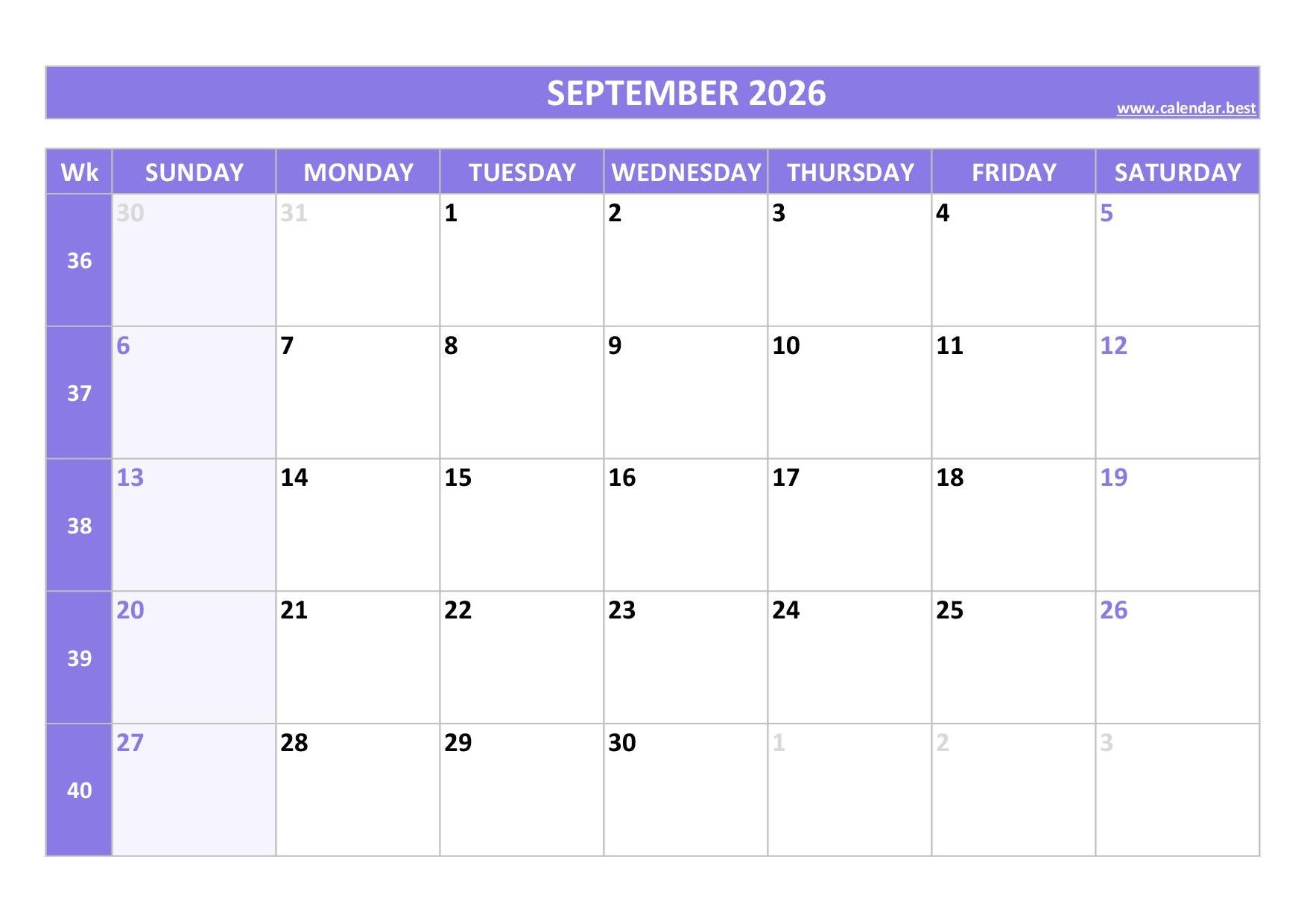 September 2026 Calendar Calendar best September 2026 Calendar Calendar best