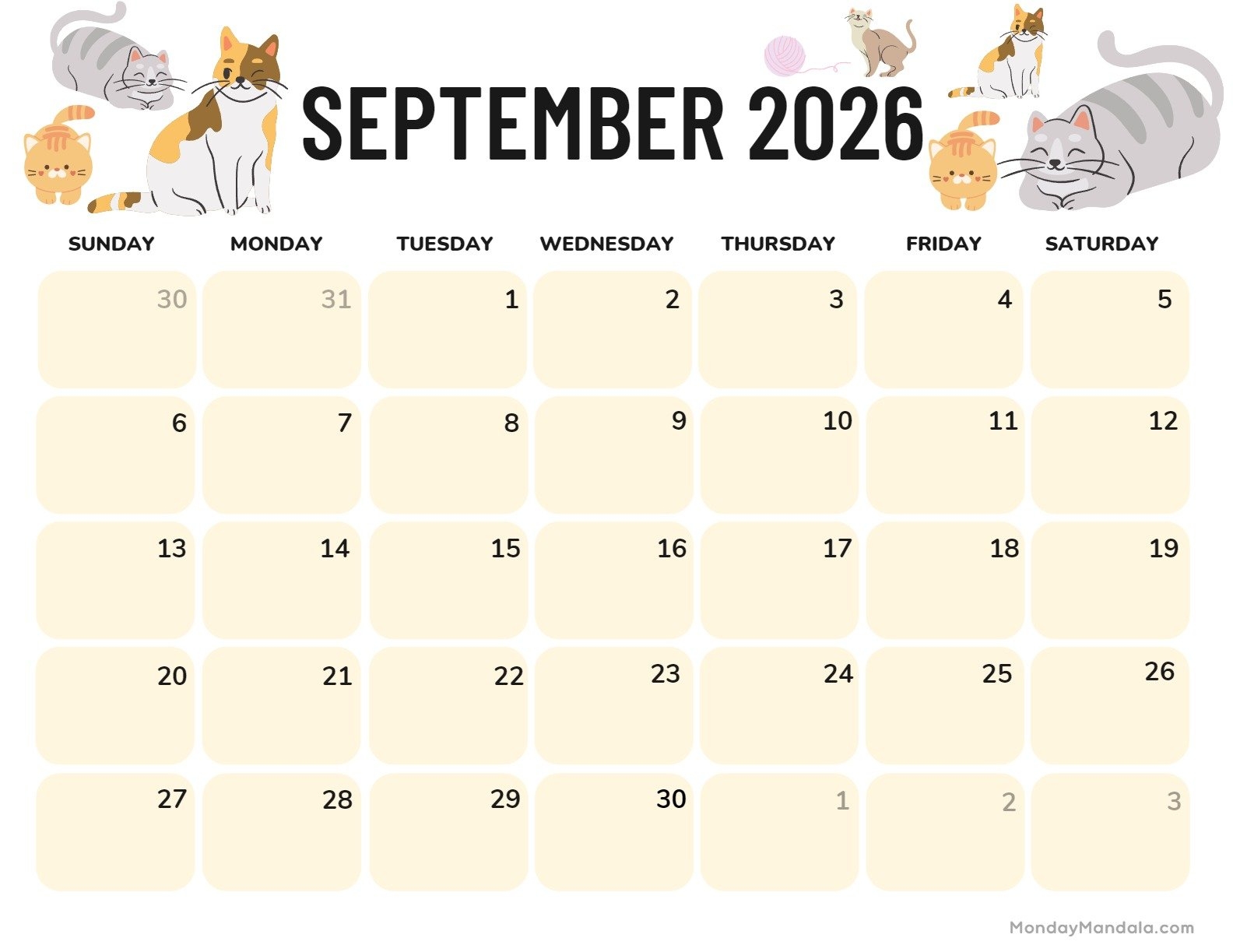 September 2026 Calendars 52 Free PDF Printables September 2026 Calendars 52 Free PDF Printables