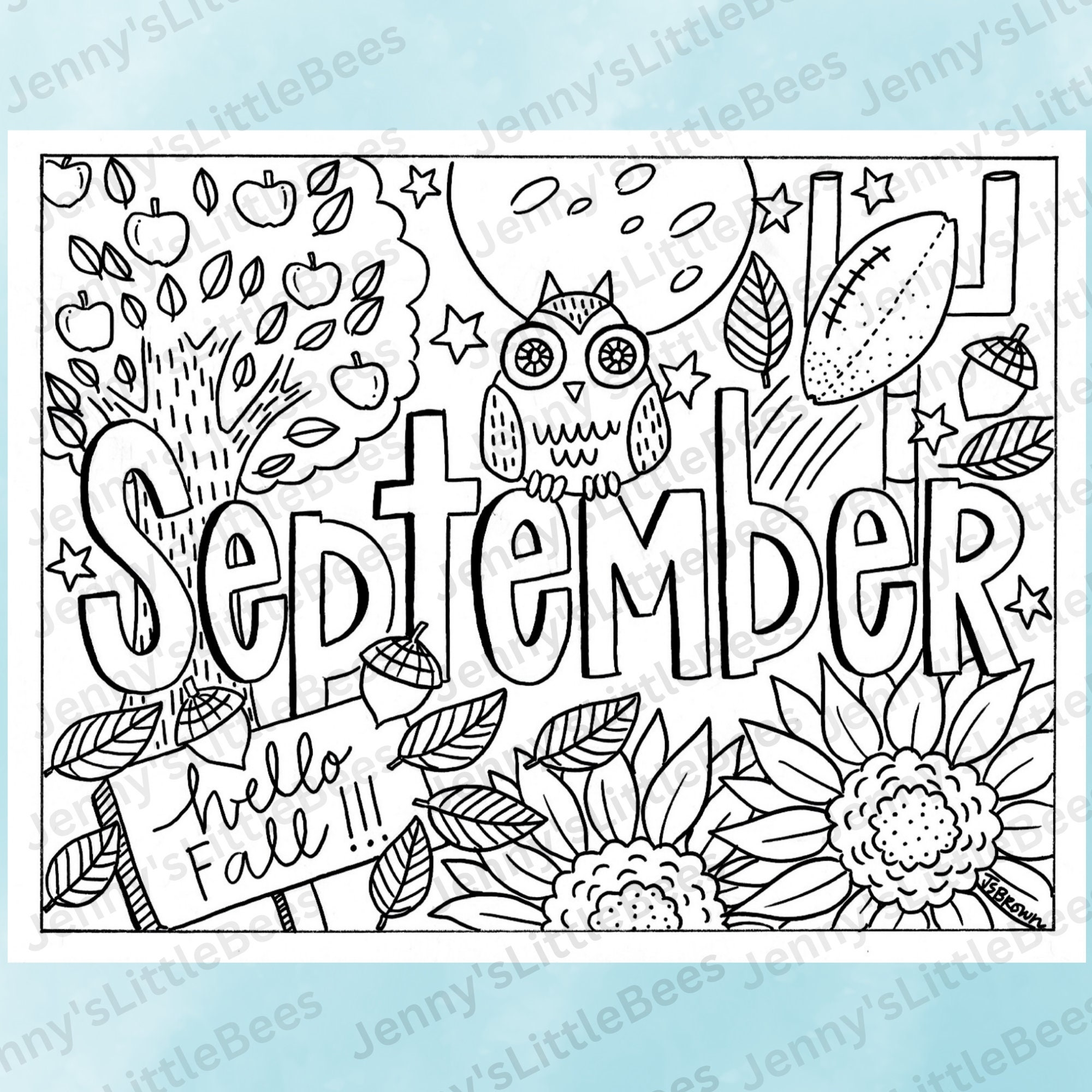 September Printable Coloring Page Hand drawn September Coloring Page Month Color Sheet Original September Coloring Page Digital Download Etsy