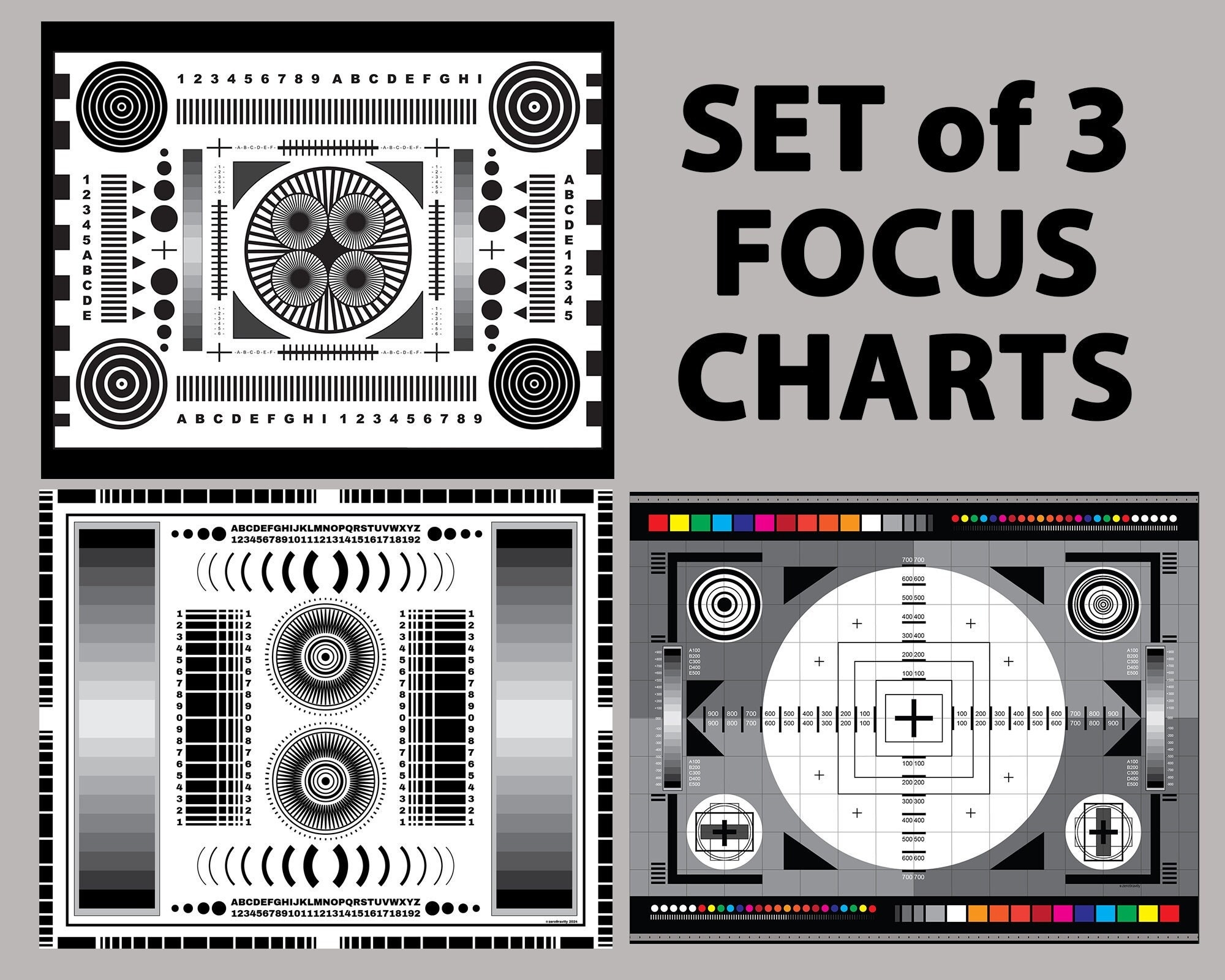 Set Of 3 Focus Charts For Photography Lens Test Digital Download Digital Print Photography Lenses Sony Canon Nikon Camera Video Etsy Ireland