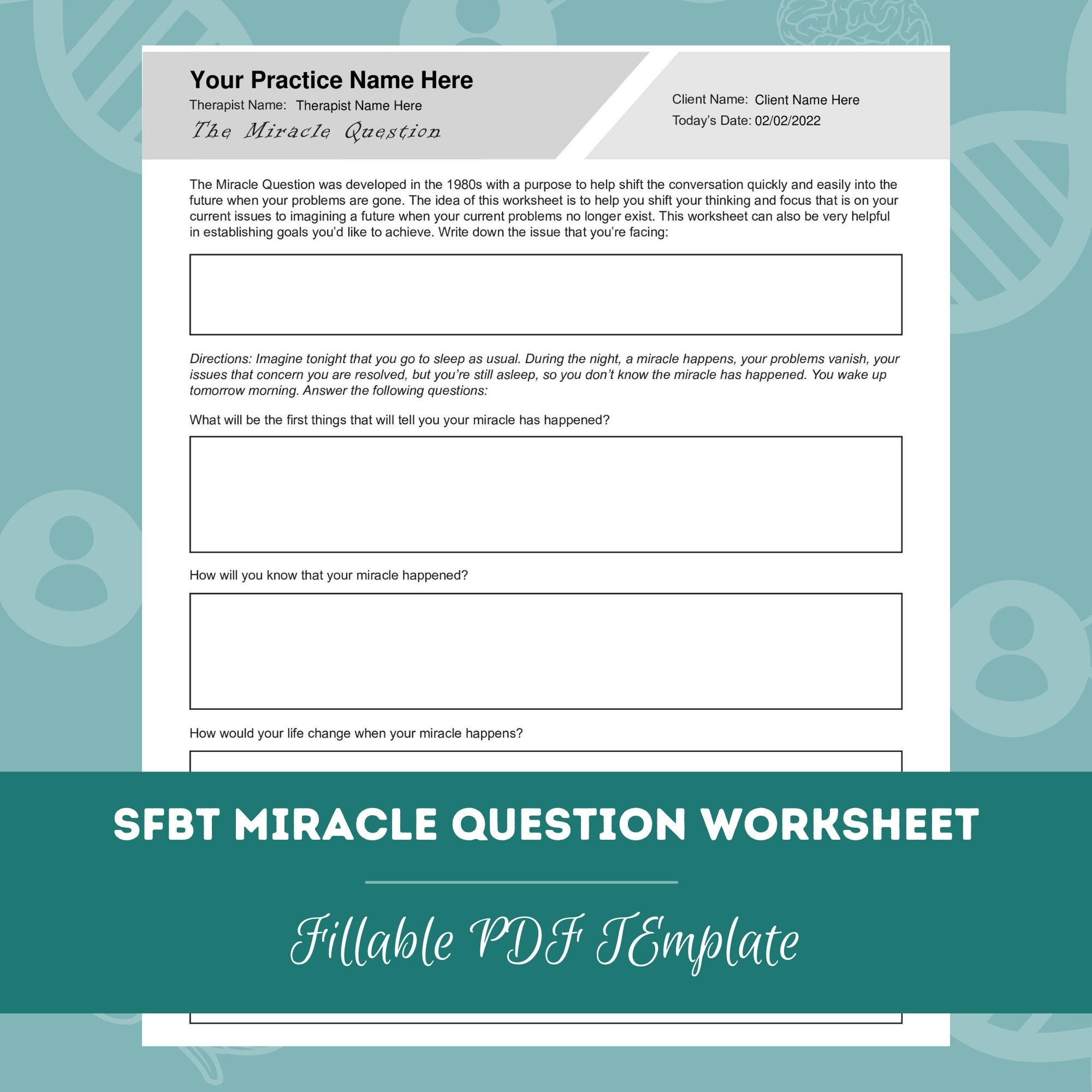 SFBT Miracle Question Worksheet Editable Fillable PDF Template For Counselors Psychologists Therapists Etsy