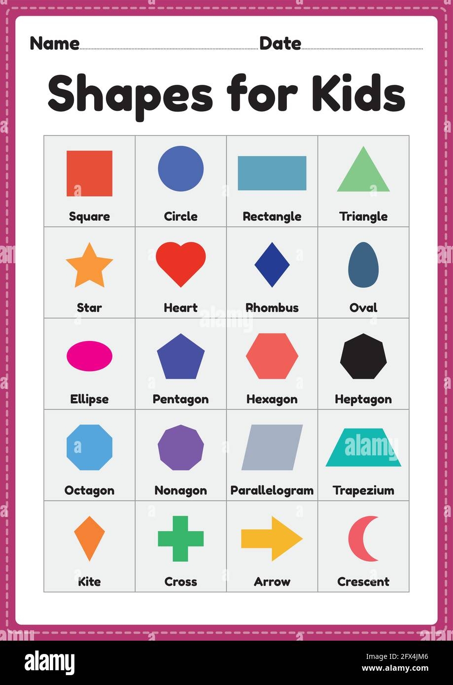 Shapes For Kids Printable Sheet For Preschool And Kindergarten Children To Learn Basic Symbols For Educational Activities Stock Vector Image Art Alamy
