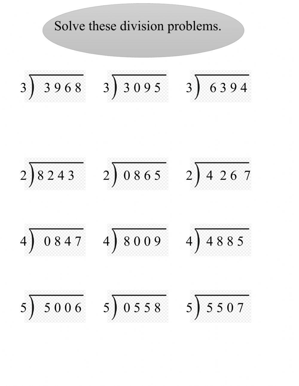 Short Division Remainders No Regrouping Online Exercise For Worksheets Library
