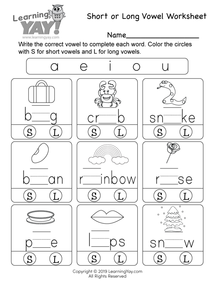 Short Or Long Vowel Worksheet For 1st Grade Free Printable 