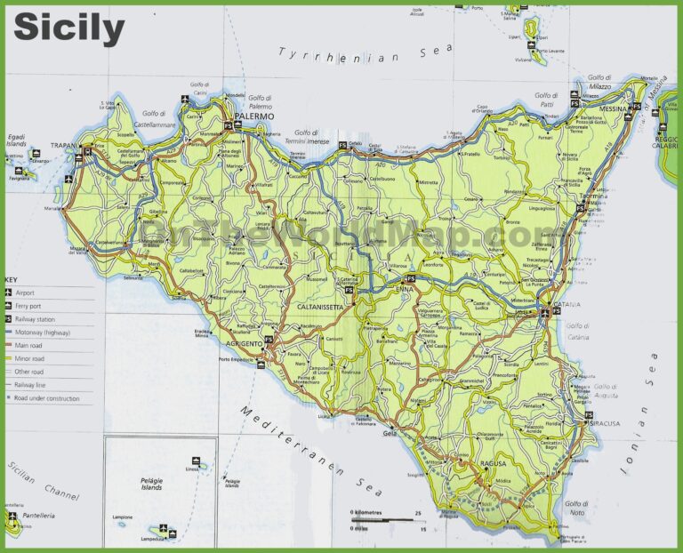 Sicily Road Map Ontheworldmap