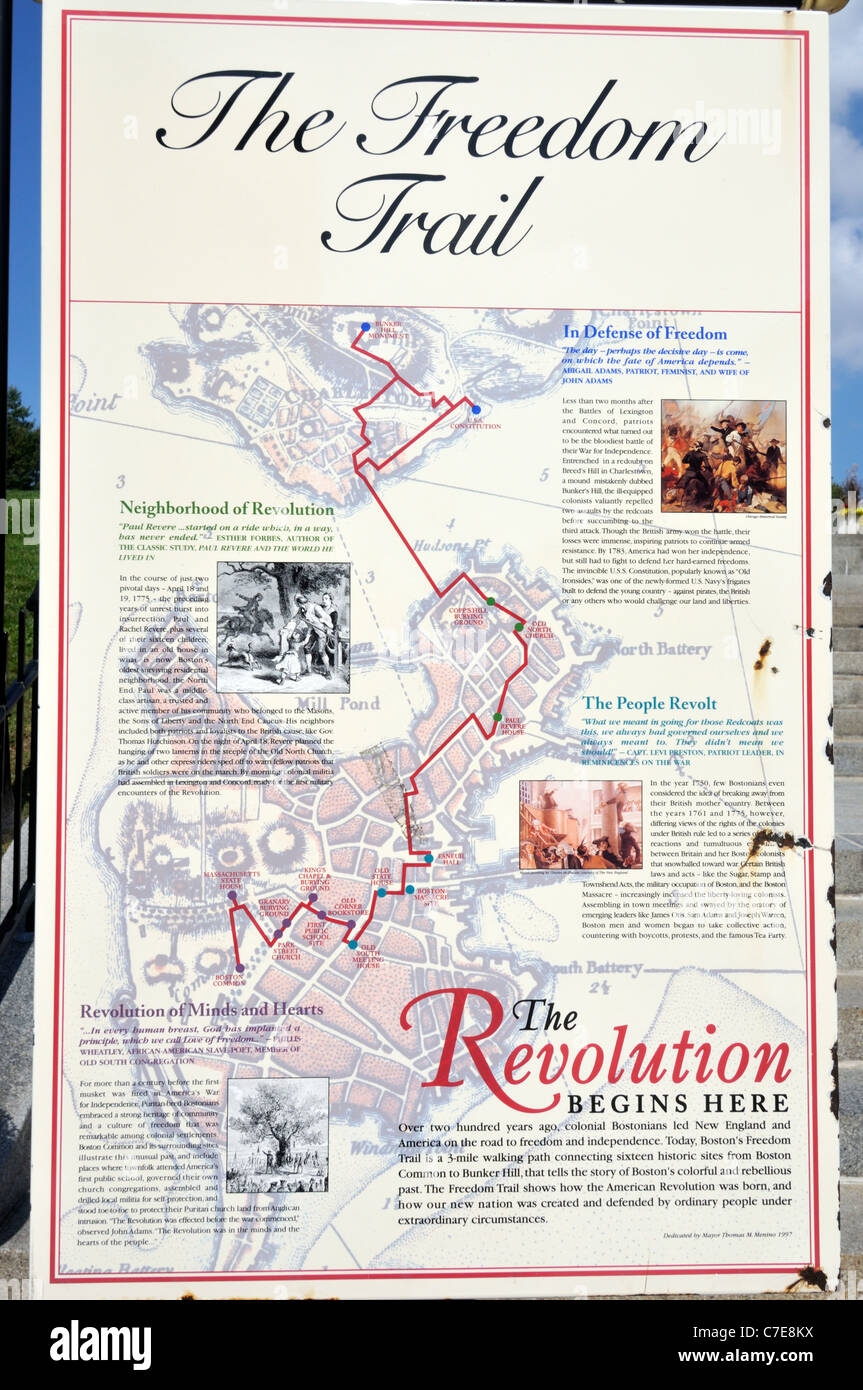 Sign In Charlestown Showing Map Of The Route Sights Of The Freedom Trail Through Historic Boston Massachusetts USA Stock Photo Alamy