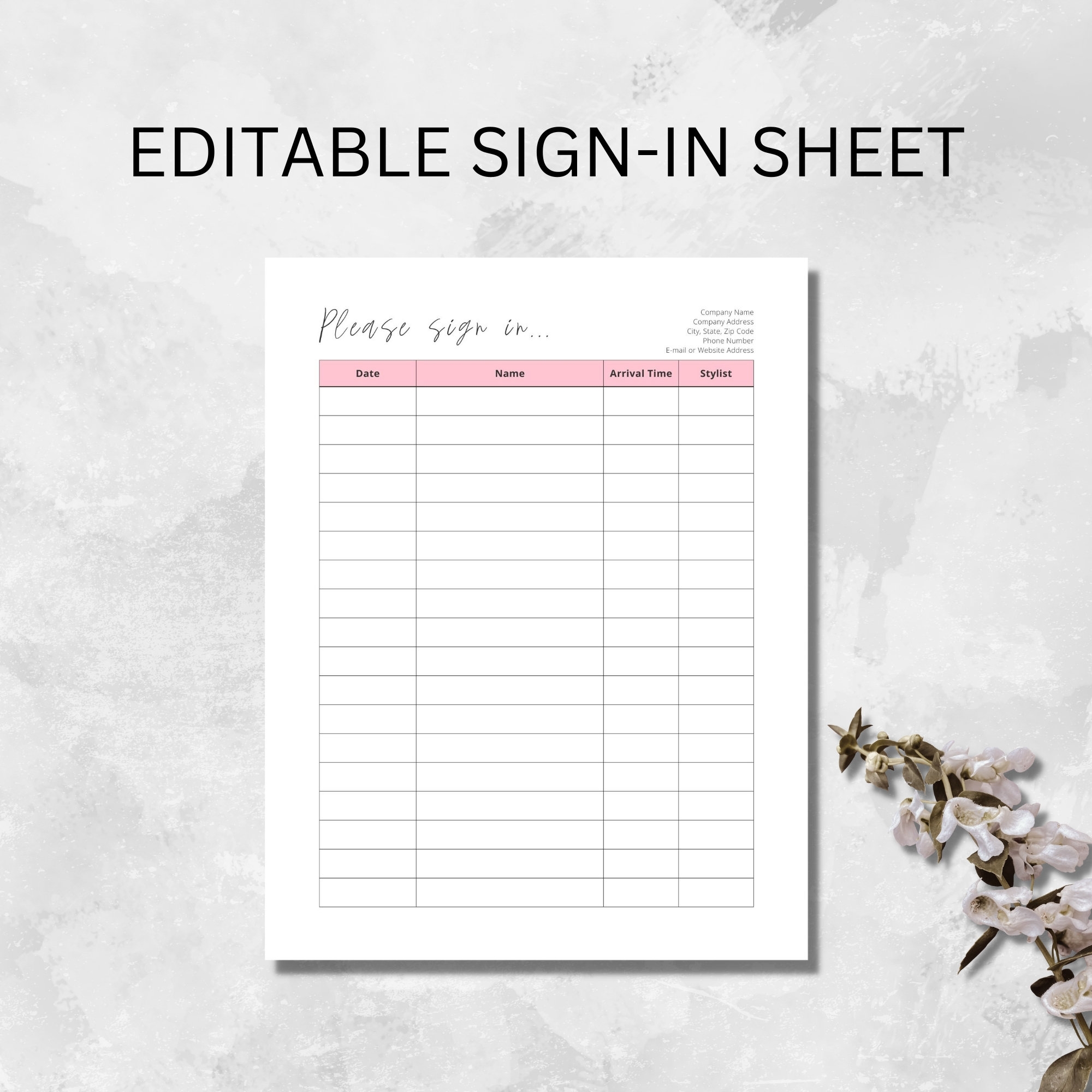 Sign in Sheet Editable Canva Template Etsy