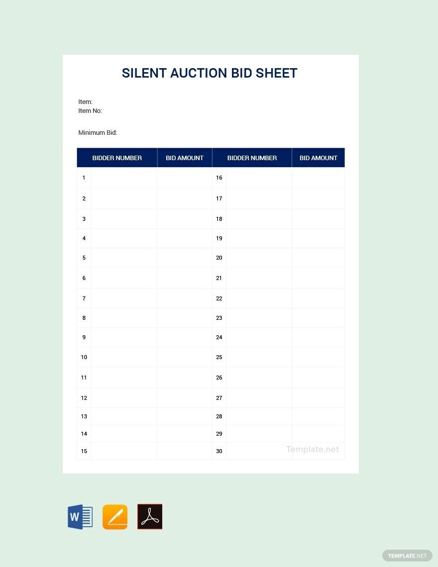 Silent Auction Bid Sheet Template In Word Pages PDF Download Template 