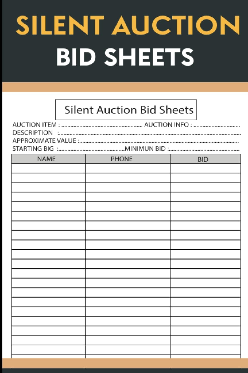 Silent Auction Bid Sheets Charity Auction Bid Forms Tracker Auction Bidding Forms Organizer 100 Page Auction Bid Form Bidding Notebook Auction Ideas Tracker Fundraising Event Planner Zarban Wajdi Amazon de Books