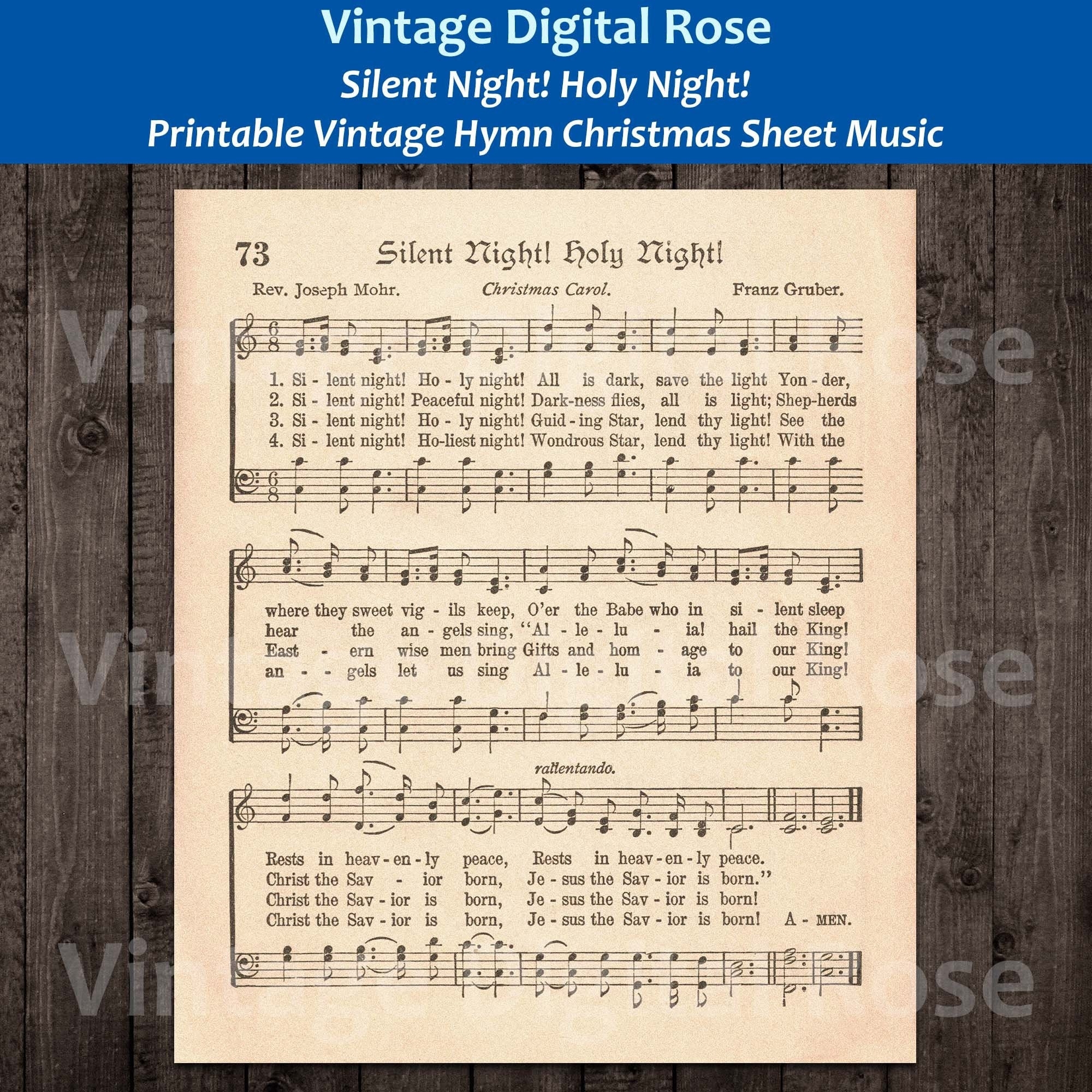 Silent Night Holy Night Printable Vintage Christmas Hymn Carol Sheet Music Etsy