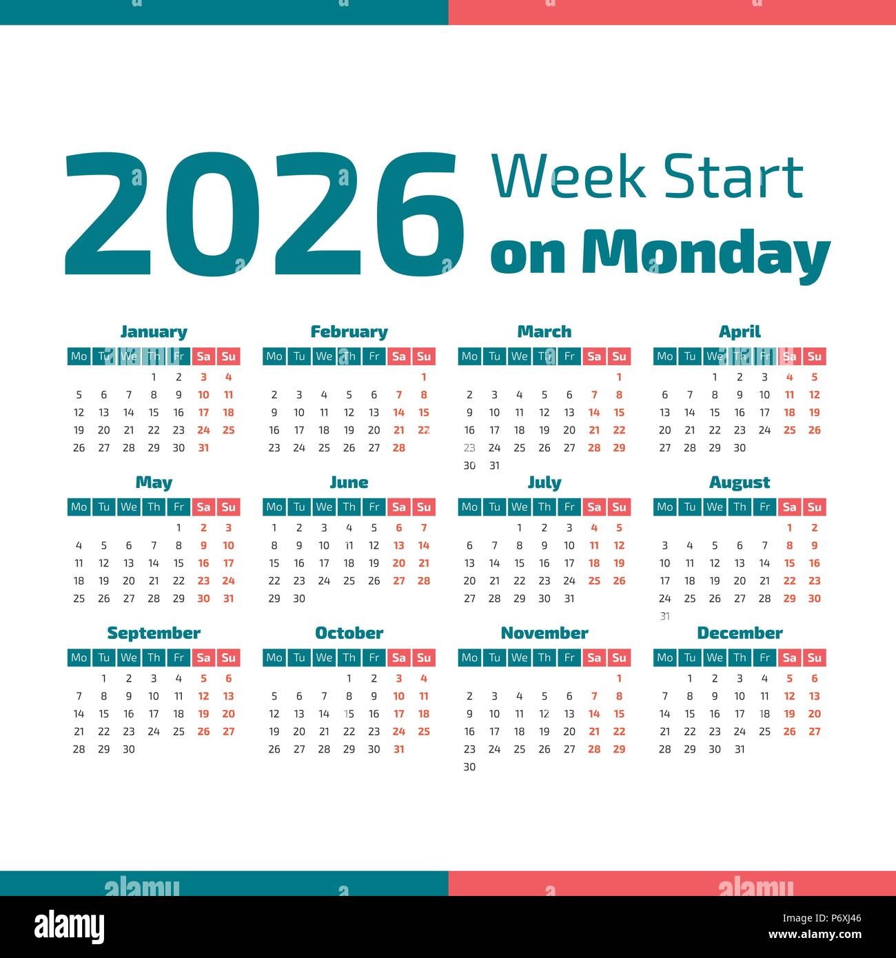 Free Printable 2026 Calendar Monday Start