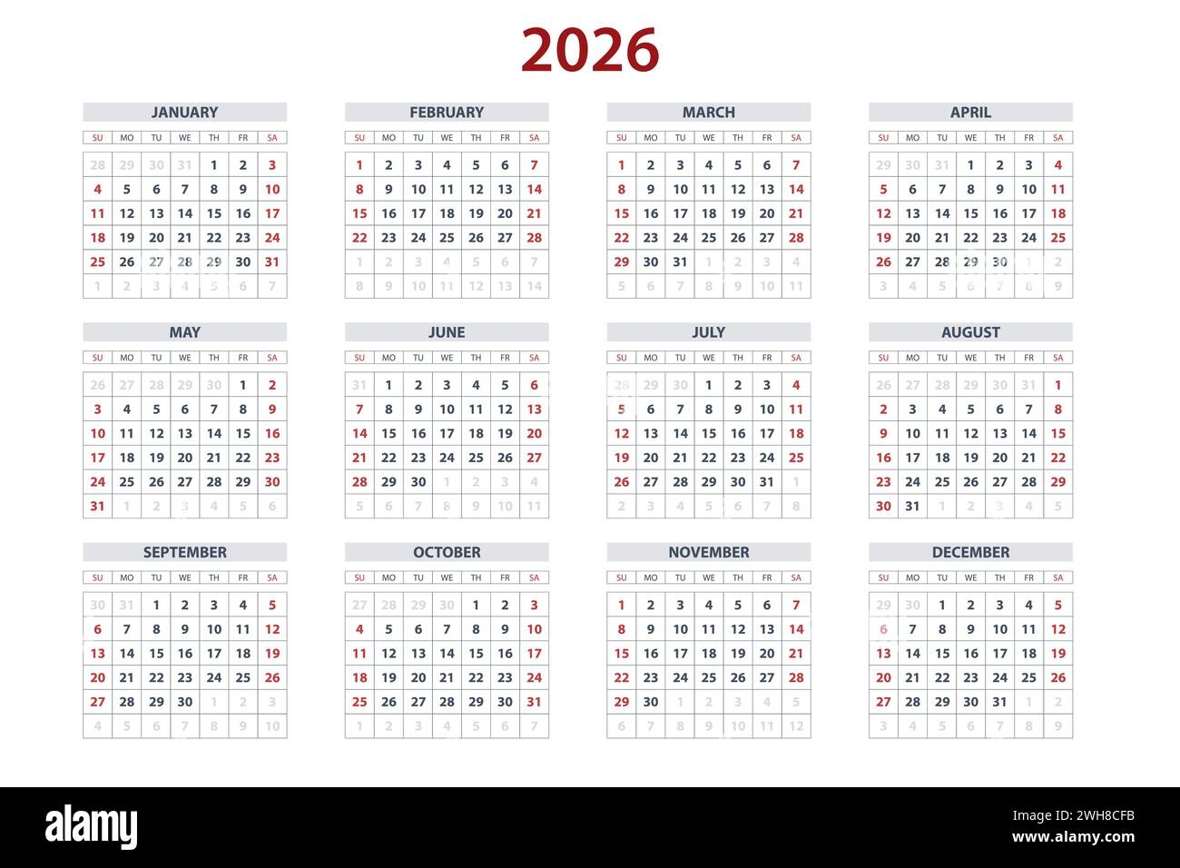 2026 Yearly Calendar Printable Monday Start