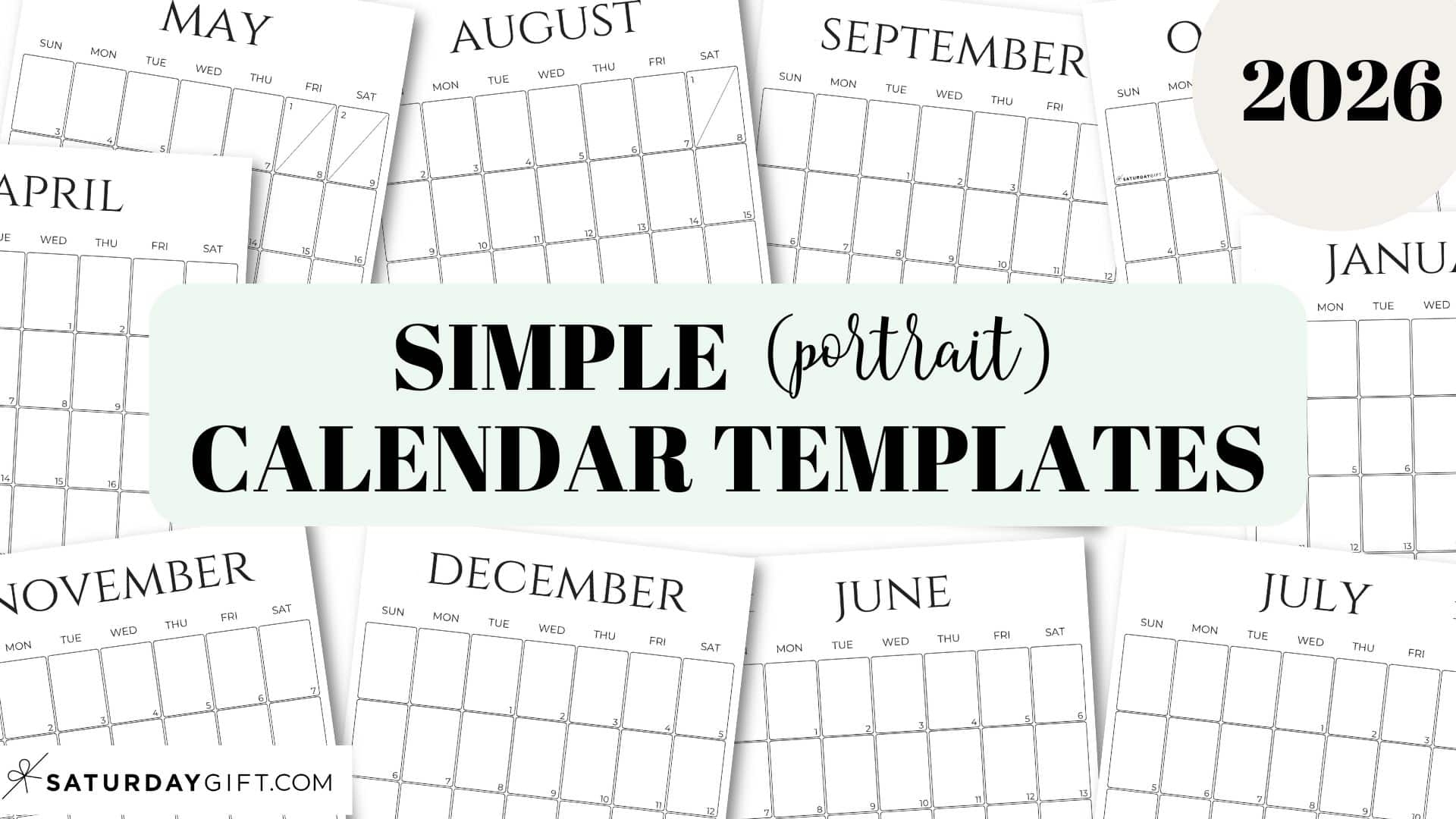 Simple Calendar 2026 Free Printable Vertical Calendars