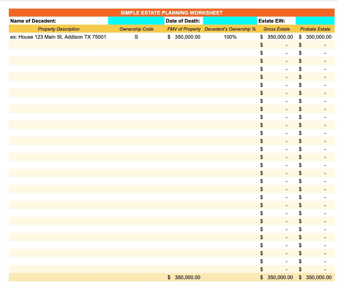 Simple Estate Planning Worksheet Printable Estate Inventory Worksheet Pdf Estate Inventory Form Estate Inventory Template Excel Sheet Etsy