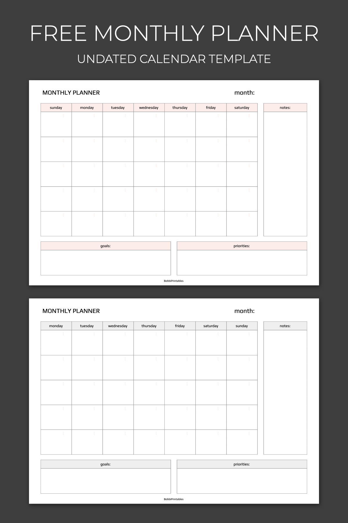 Simple Monthly Planner Printable Simple Monthly Planner Printable