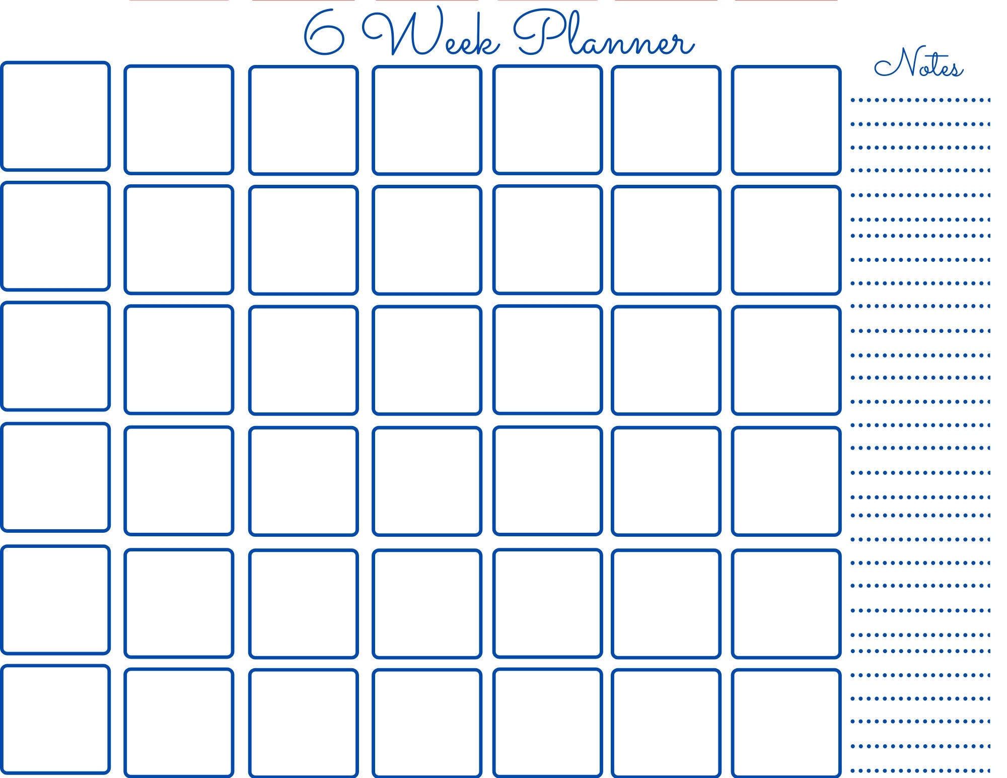 Free Printable Blank 6 Week Calendar