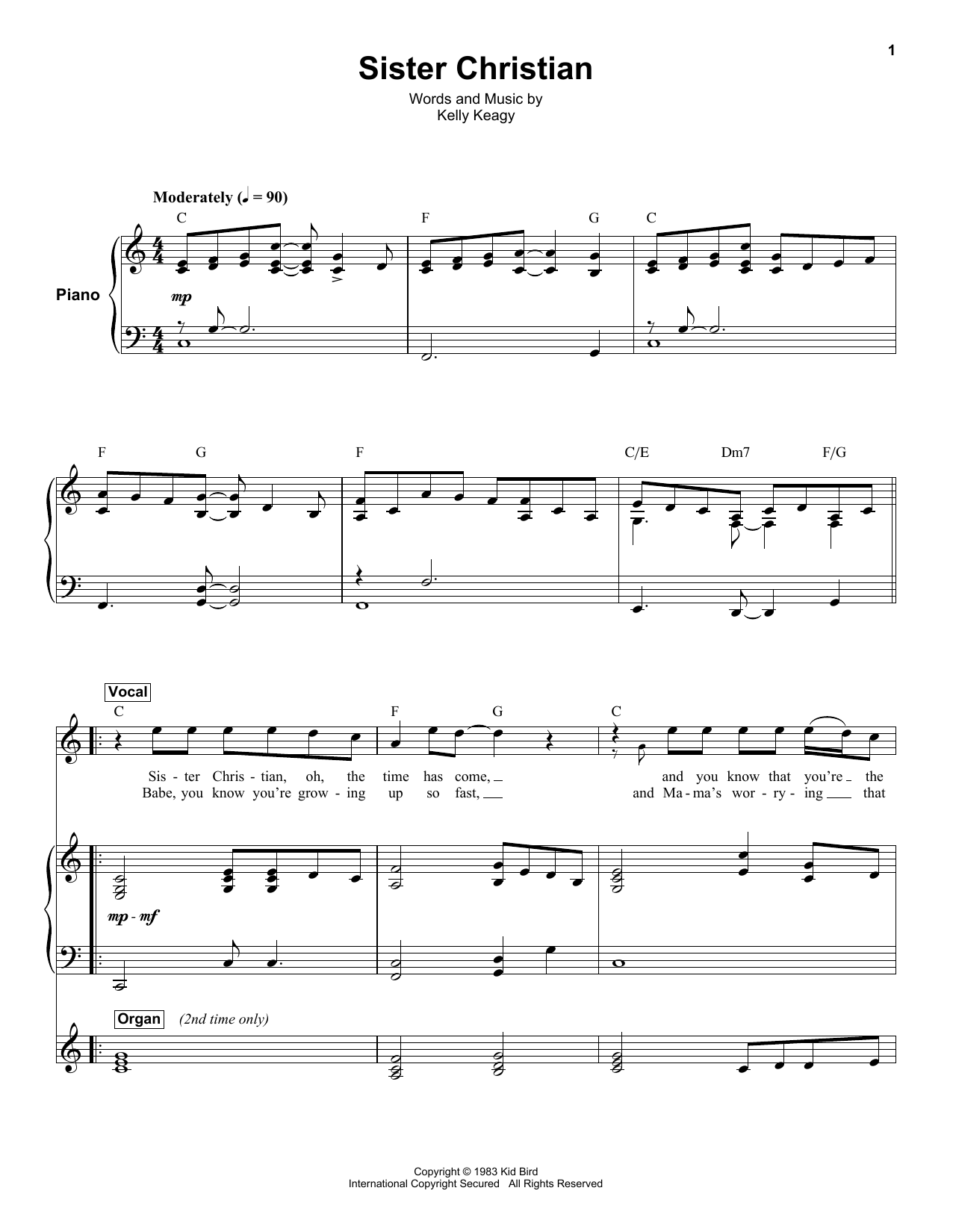 Sister Christian By Night Ranger Sheet Music For Keyboard Transcription At Sheet Music Direct