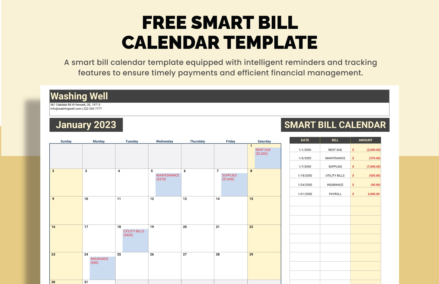 Bill Sheet Printable