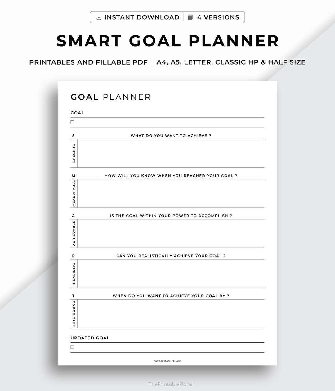 SMART Goal Planner Printable Goal Setting Goal Action Plan SMART Goal Worksheet A4 a5 letter classic Hp half Size Instant Download Pdf Etsy