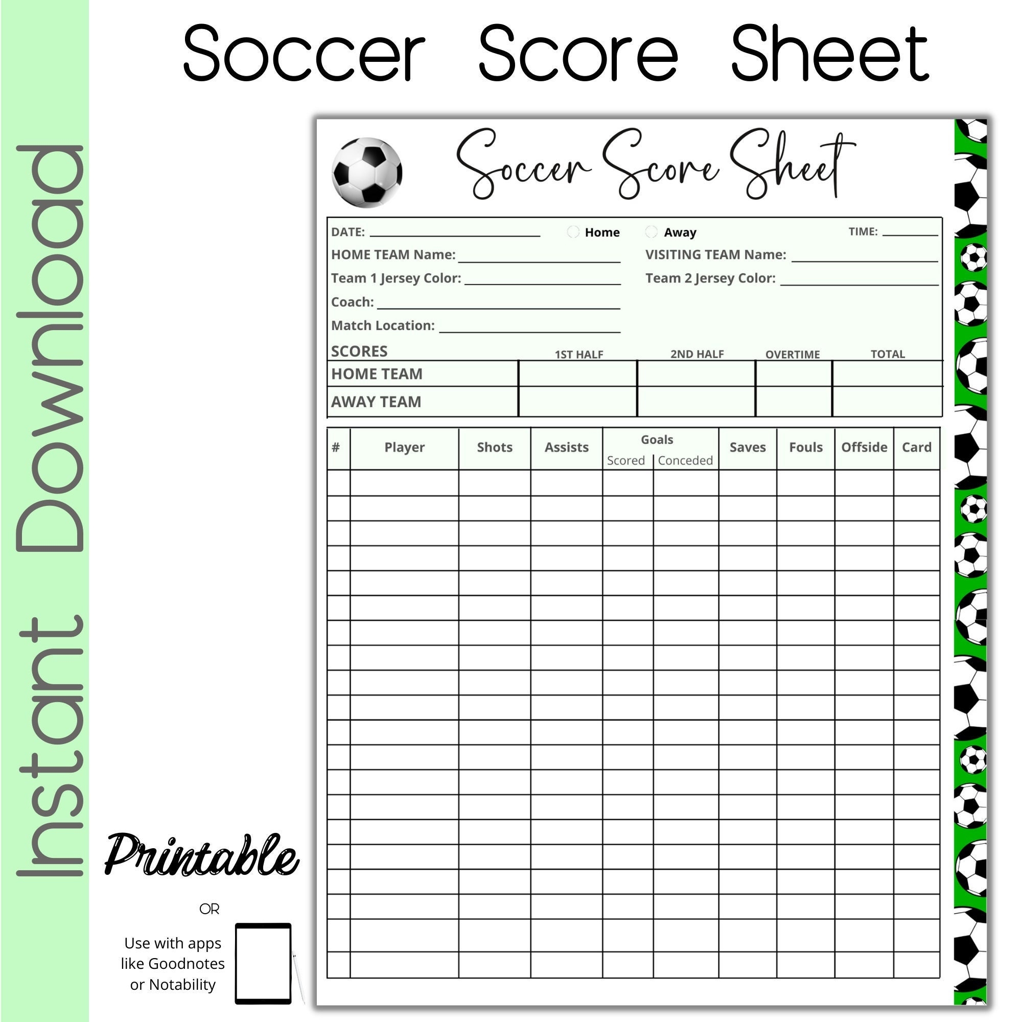 Soccer Score Card Soccer Scoresheet Etsy Israel