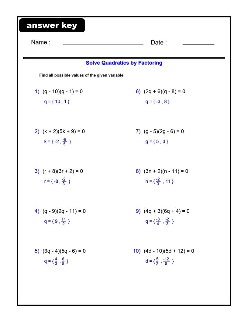 Solve By Factoring Worksheets Algebra 1 Quadratic Functions Worksheets Made By Teachers