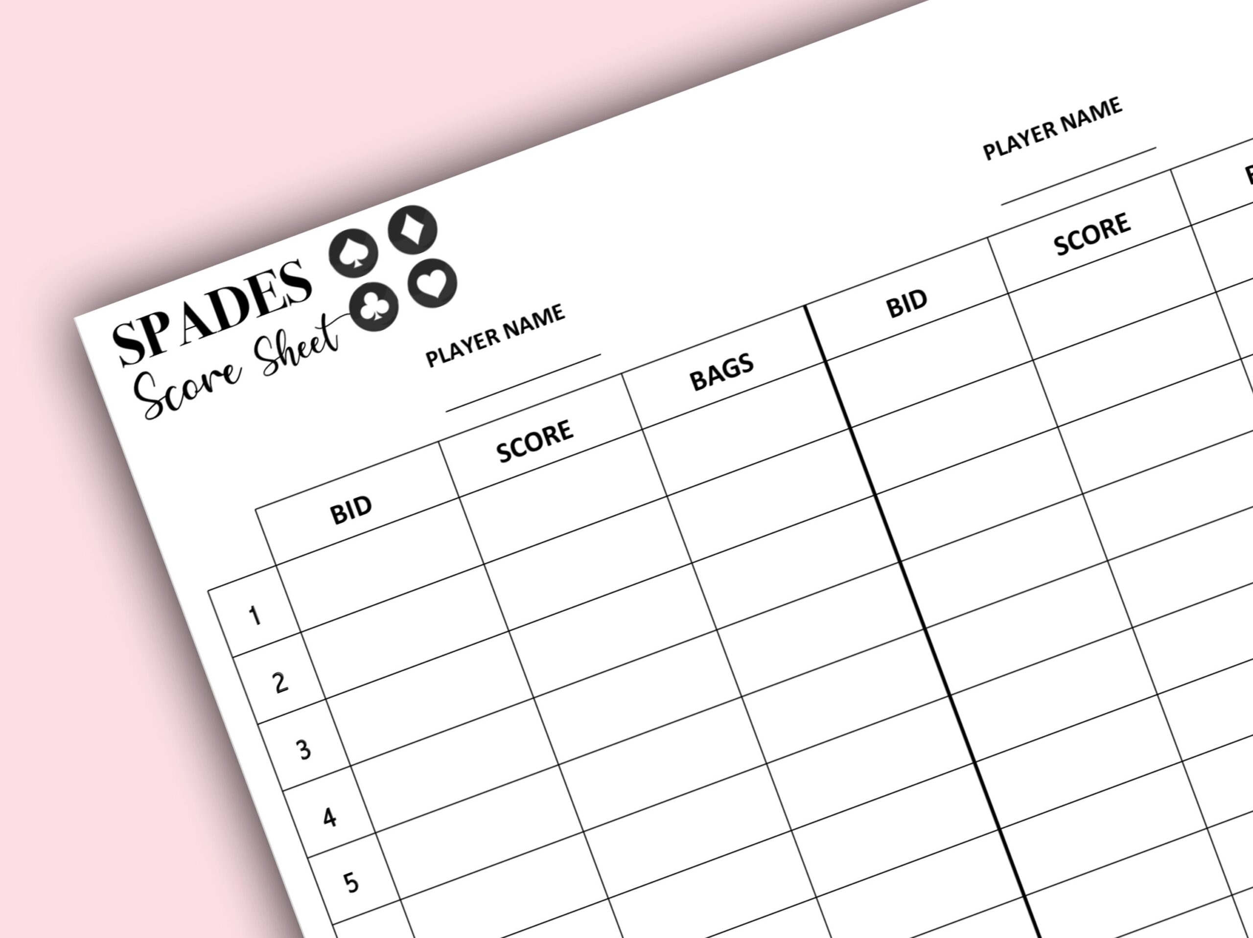 Spades Score Card Spades Scoresheet Spades Score Pads Printable File PDF Download 8 5x11 Etsy