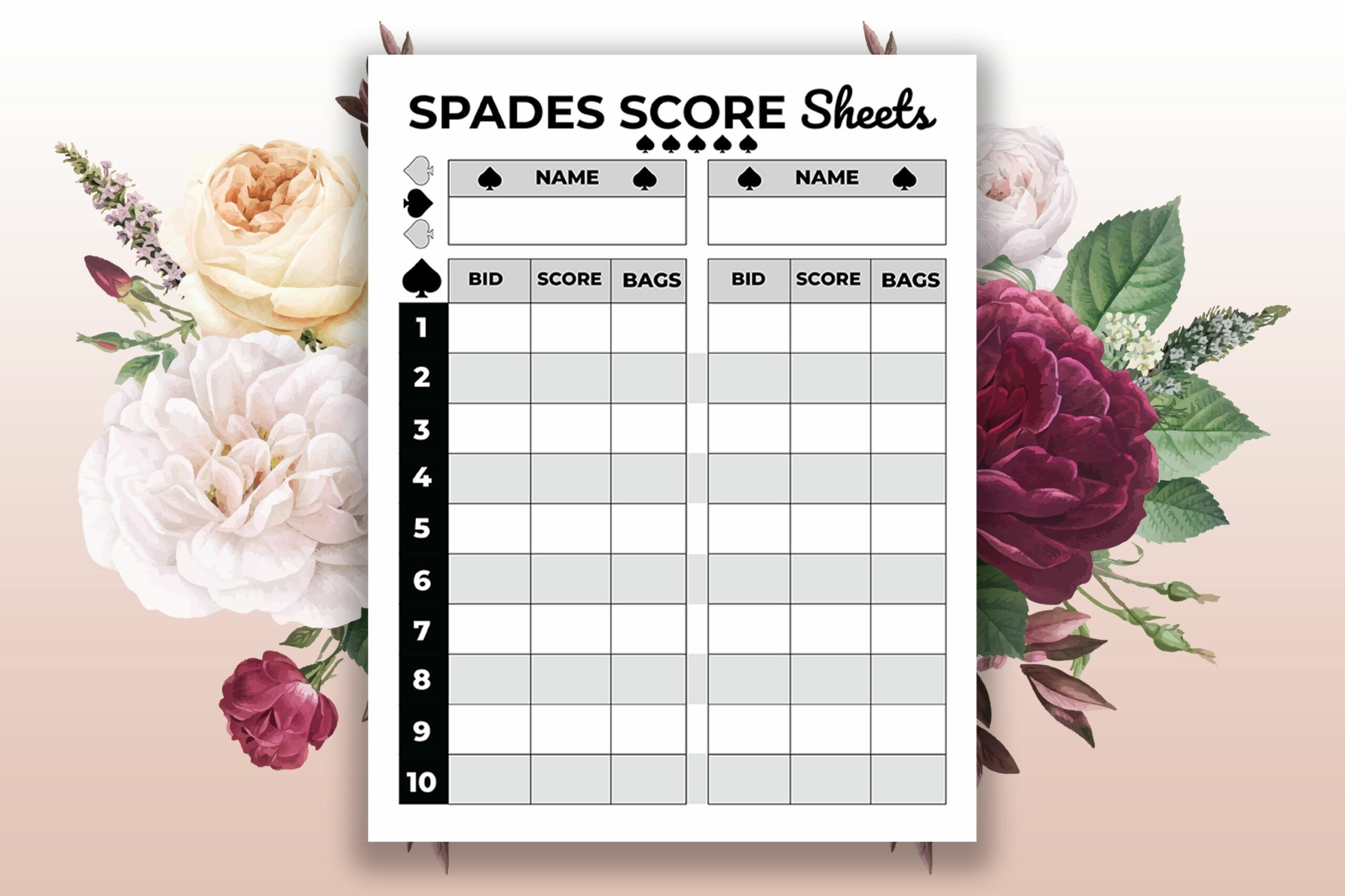 Printable Spades Score Sheet Pdf