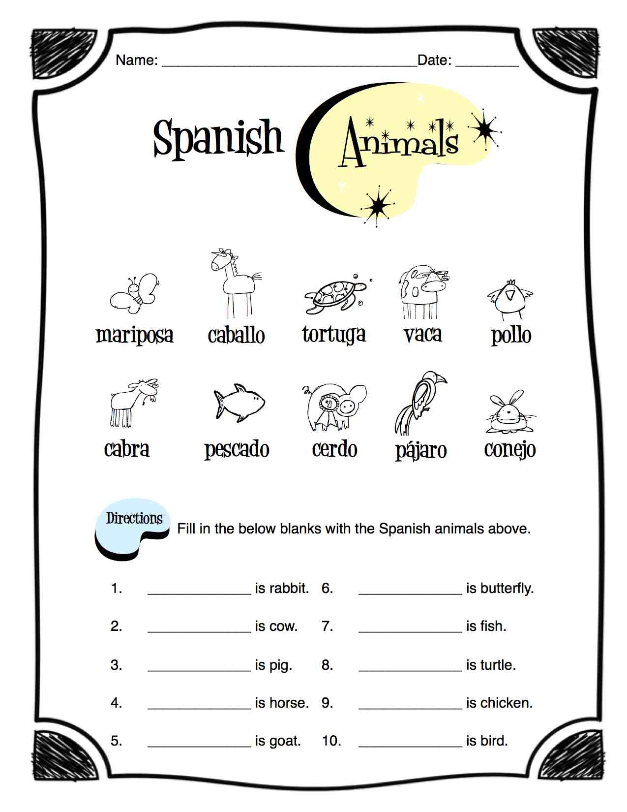 Beginner Spanish Worksheets Printable