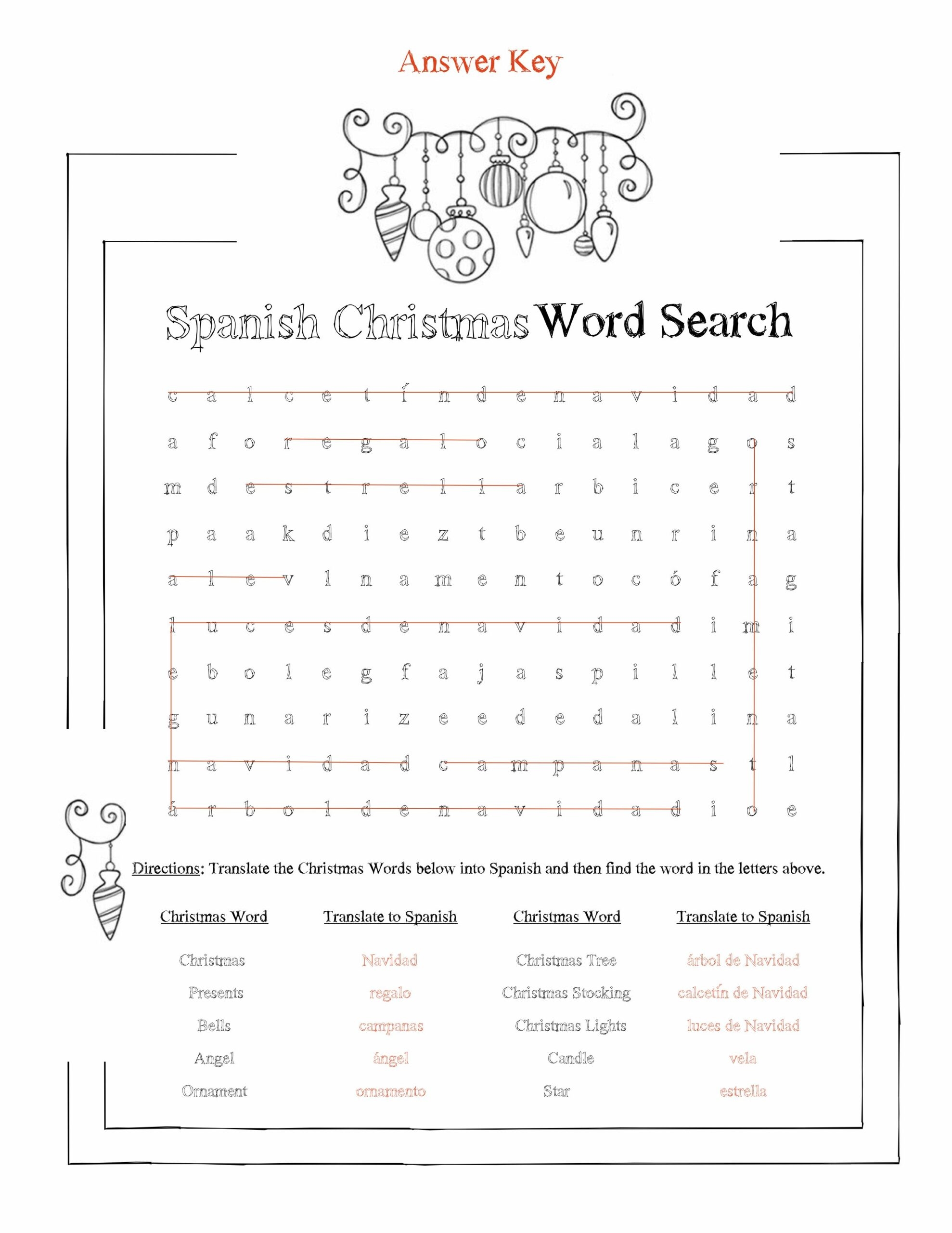 Spanish Christmas Word Search Worksheet