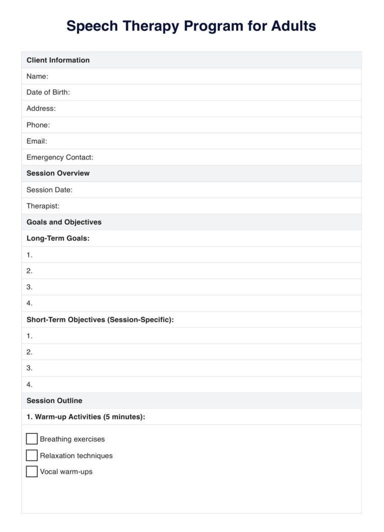 Speech Therapy Worksheets For Adults