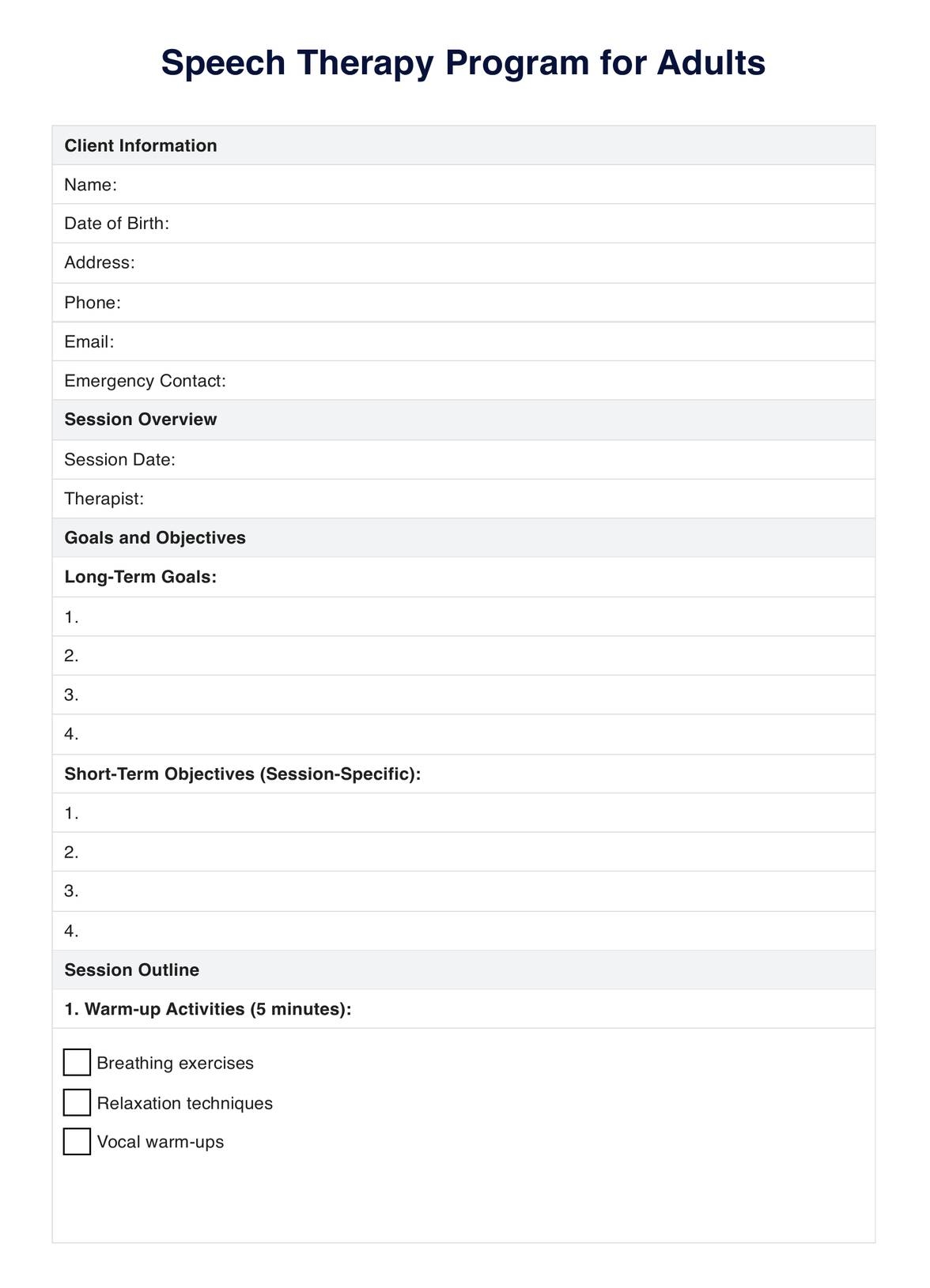 Speech Therapy Worksheets For Adults