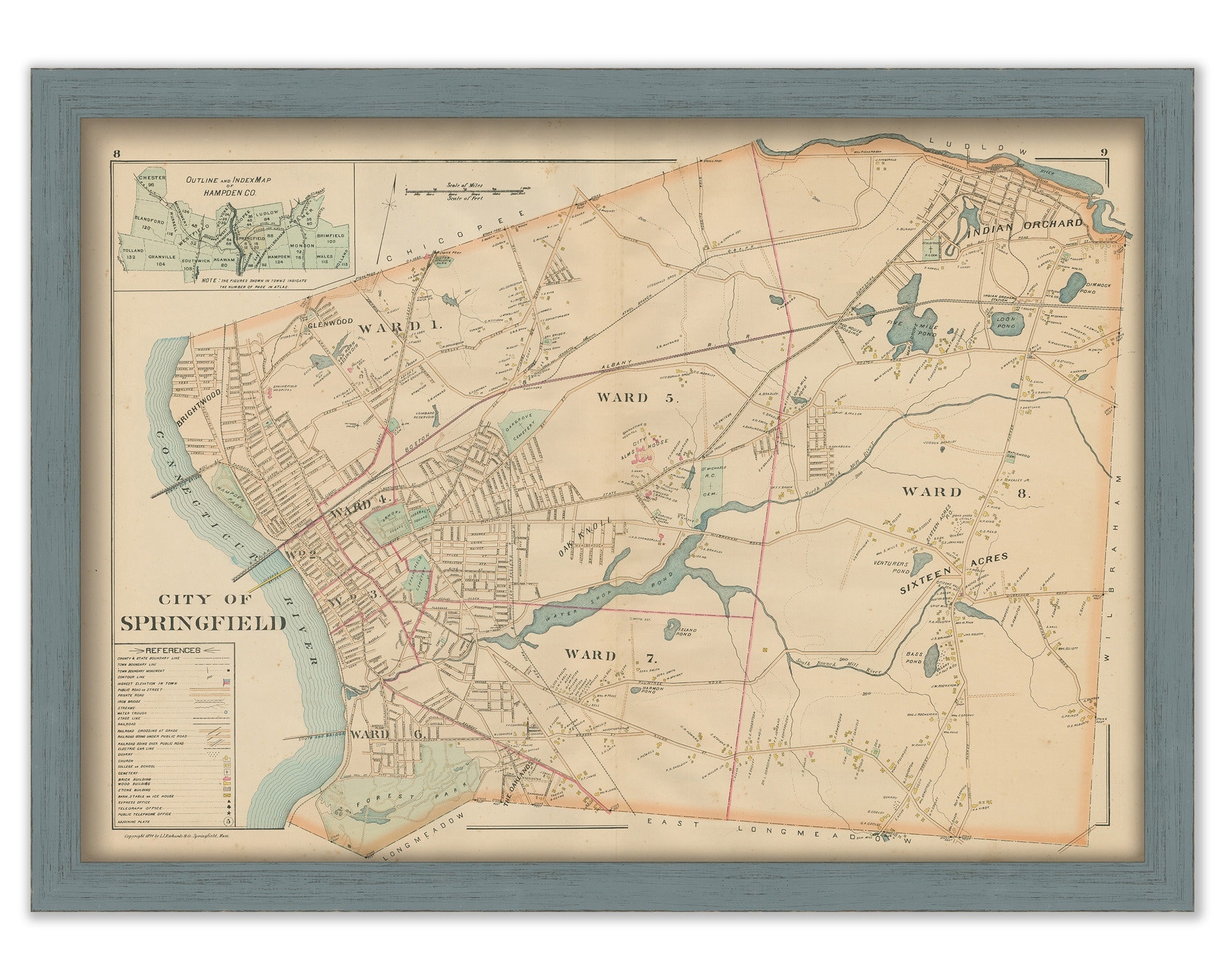 SPRINGFIELD Massachusetts 1894 Map Replica Or Genuine ORIGINAL