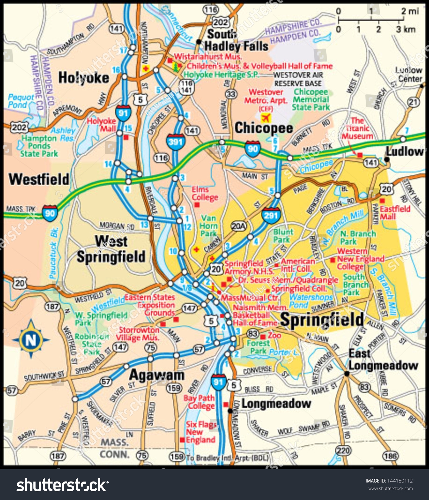 Springfield Massachusetts Area Map Stock Vector Royalty Free 144150112 Shutterstock