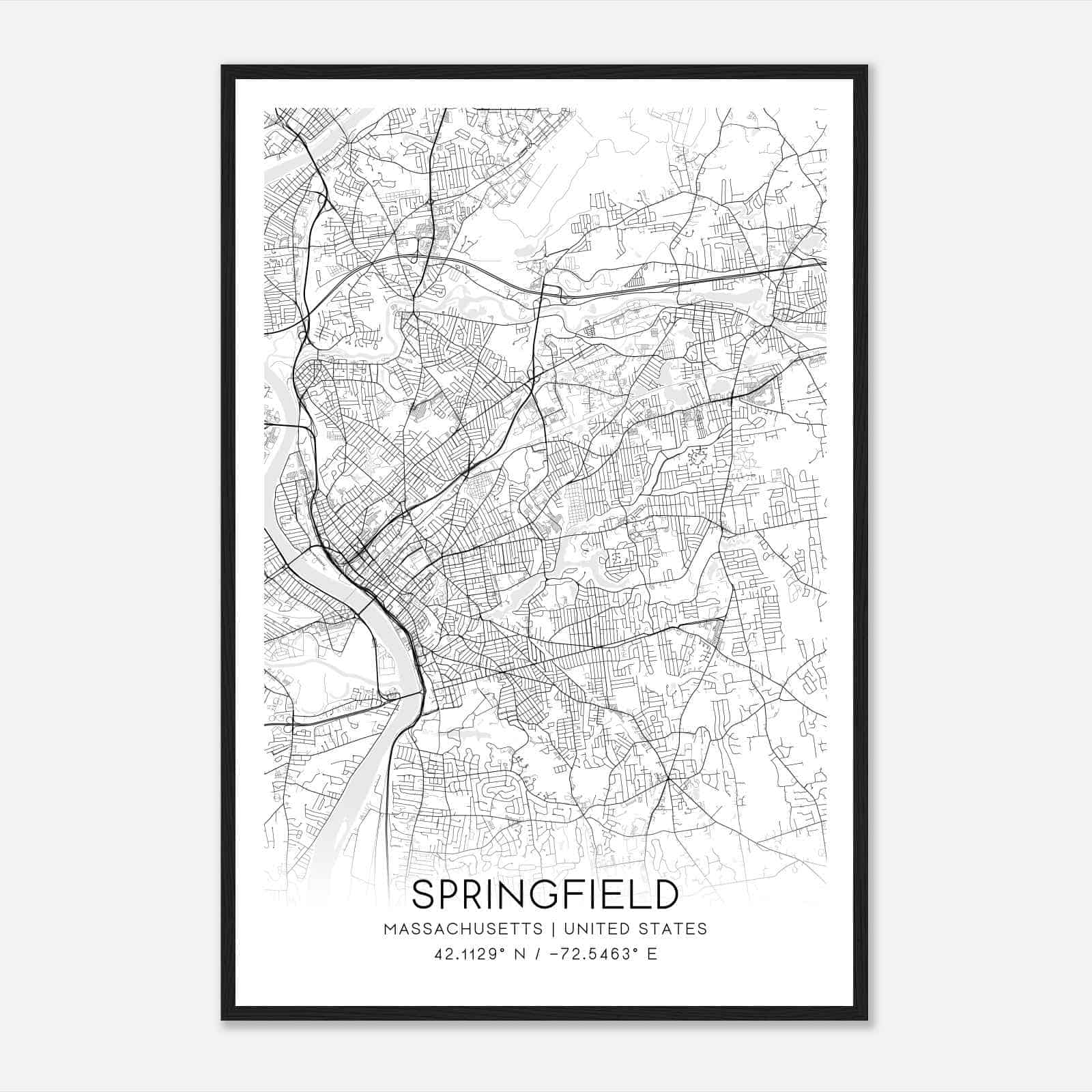Springfield Massachusetts Map Poster Modern Home Decor Wall Art Print Custom Maps Posters