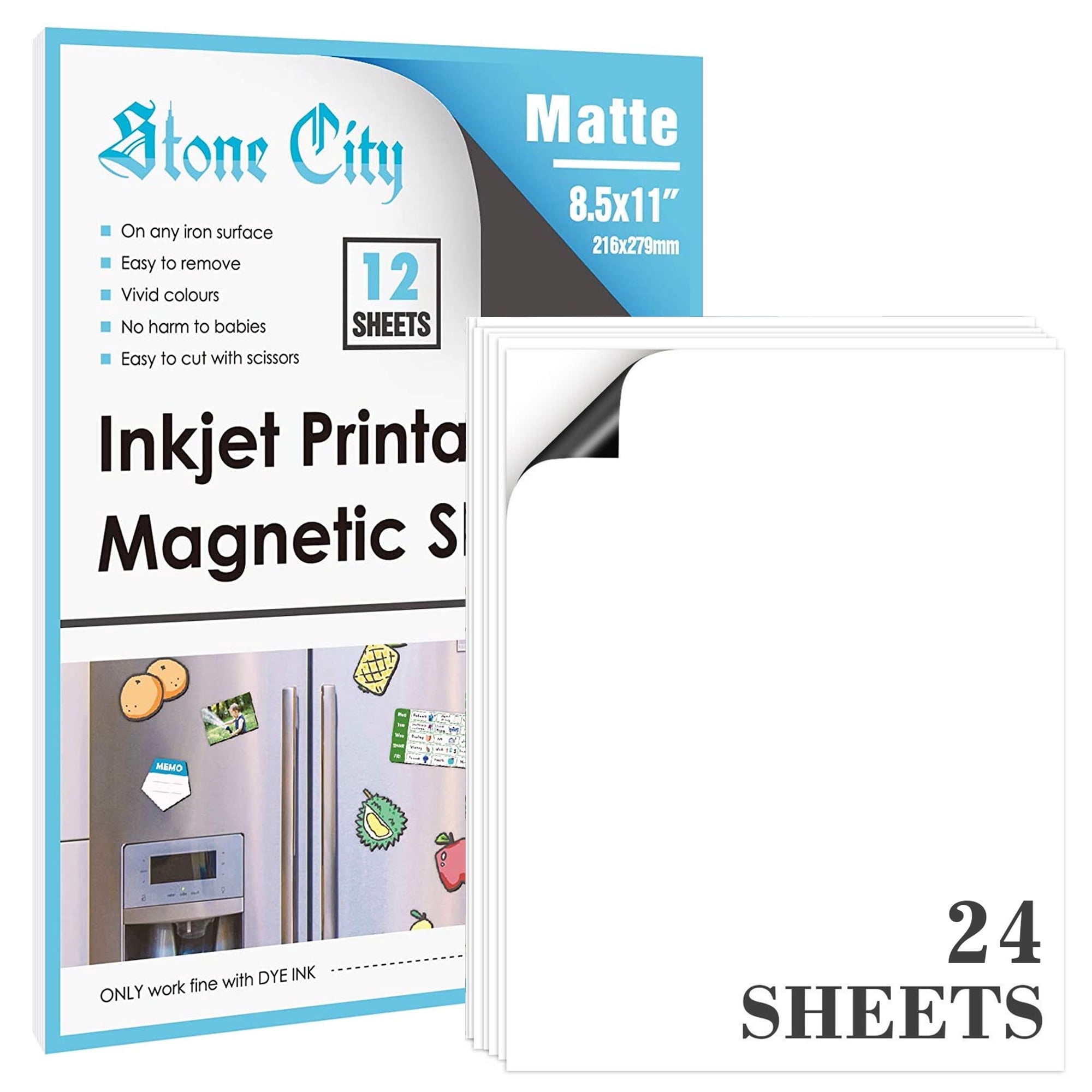 Stone City 24 PK Printable Magnetic Sheets 8 5x11 Matte White Inkjet Laser Printer Cricut Compatible Bulk Walmart