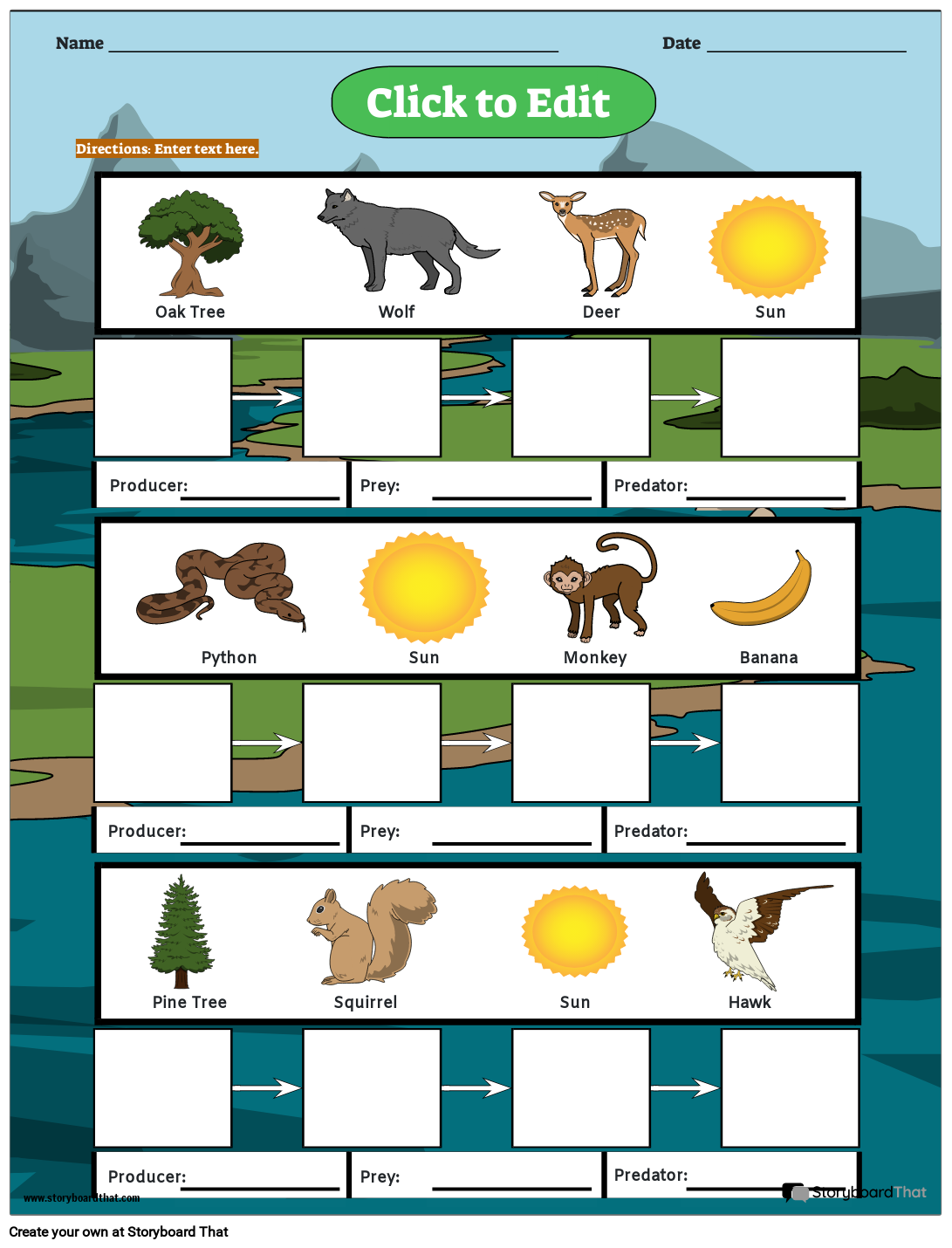 Storyboard That Free Food Chain Worksheet Templates