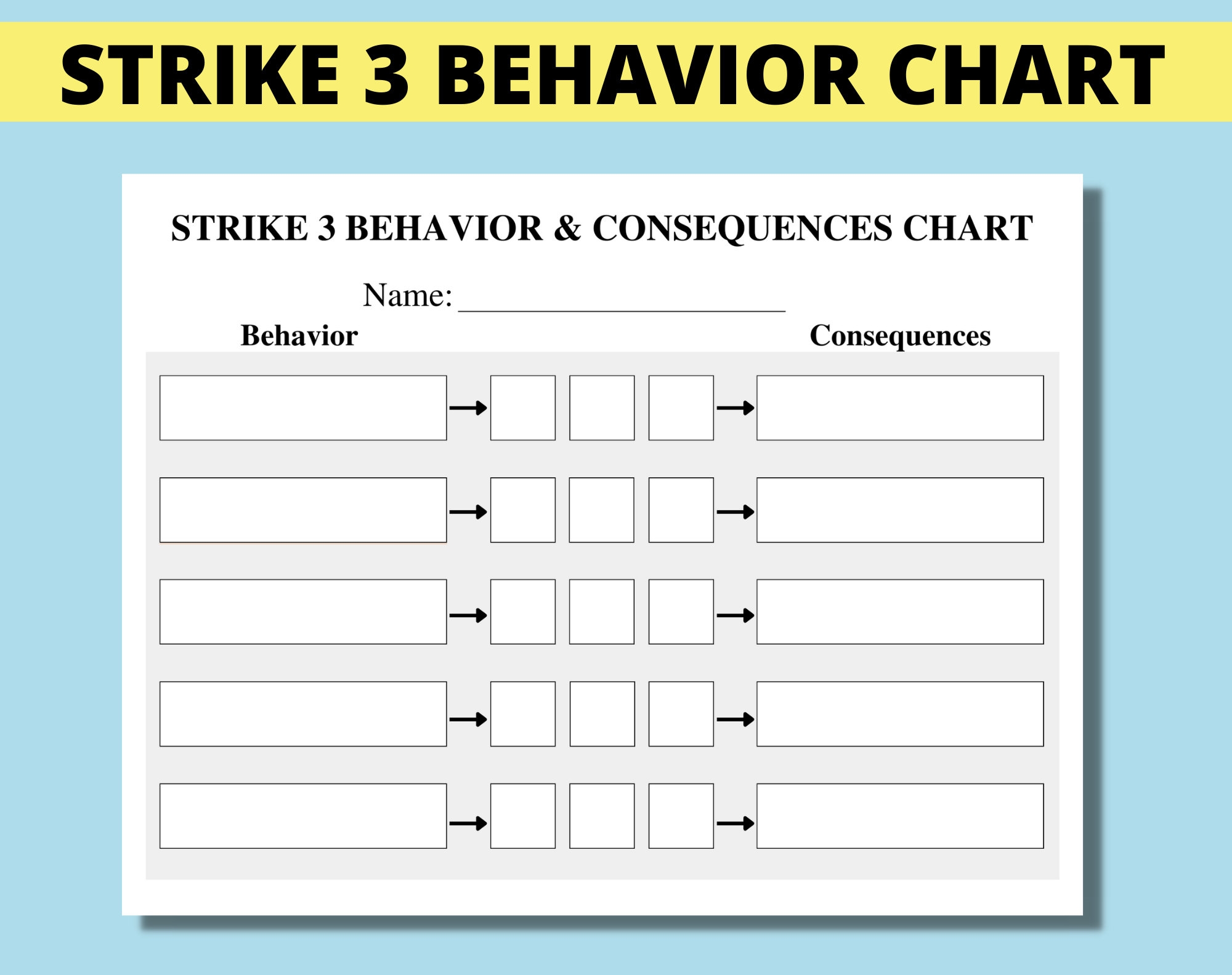 Strike 3 Behaviour Consequences Chart Printable Behavior Consequences Chart For Kids Teens Kindergarten Strike 3 Printable Etsy