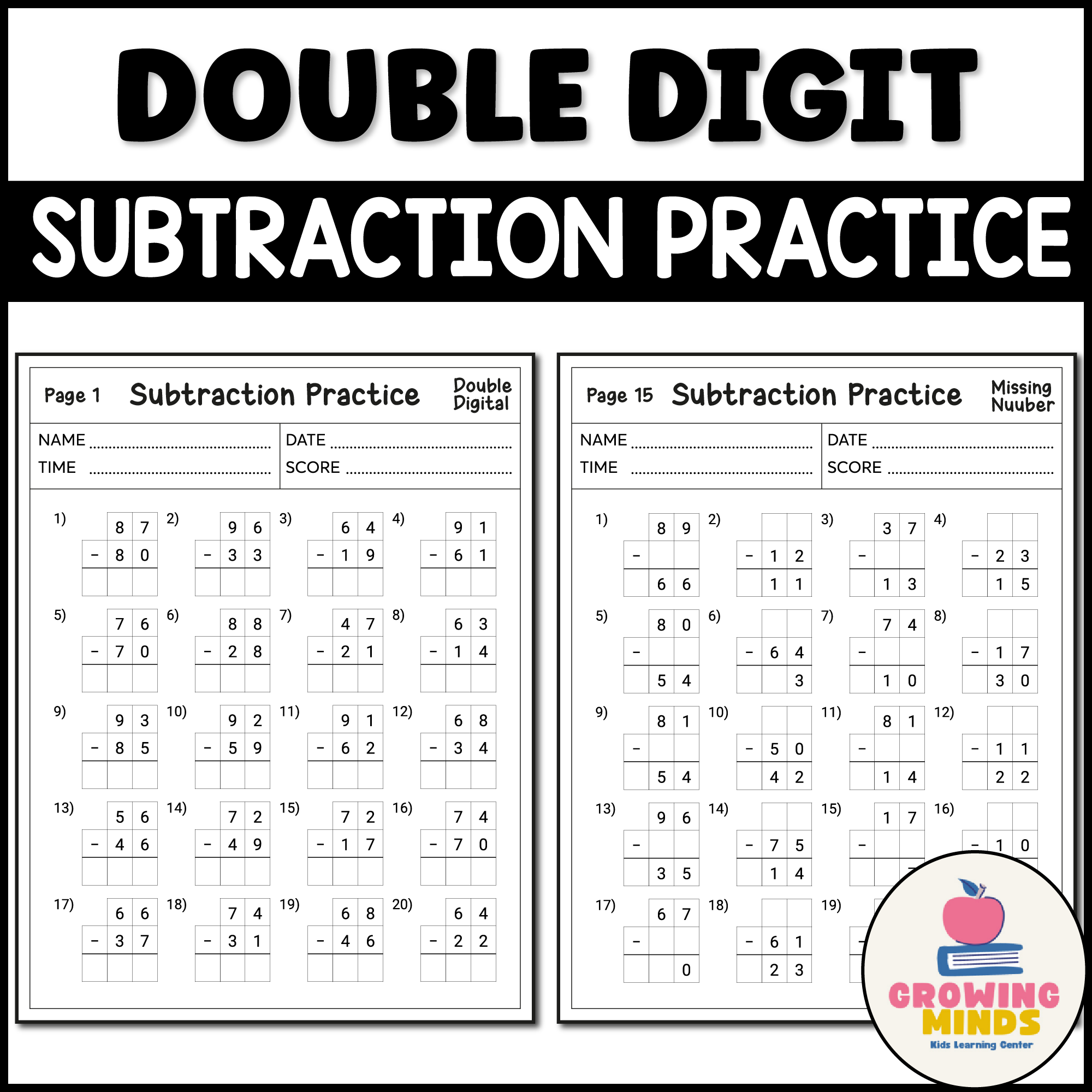 Subtraction Practice Double Digit With Missing Number Printable Math Worksheet Made By Teachers