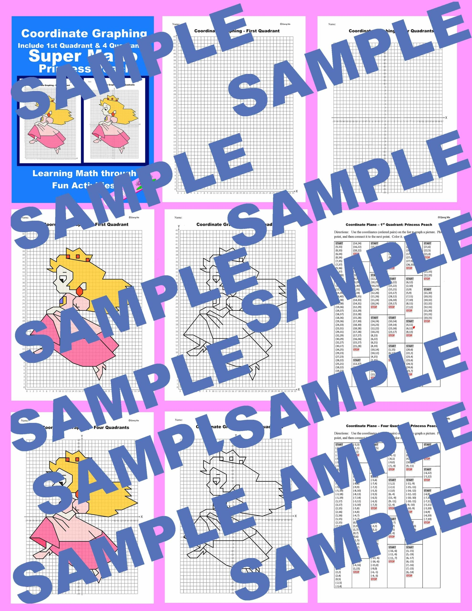 Super Mario Coordinate Plane Graphing Picture Bundle 6 In 1 Classful