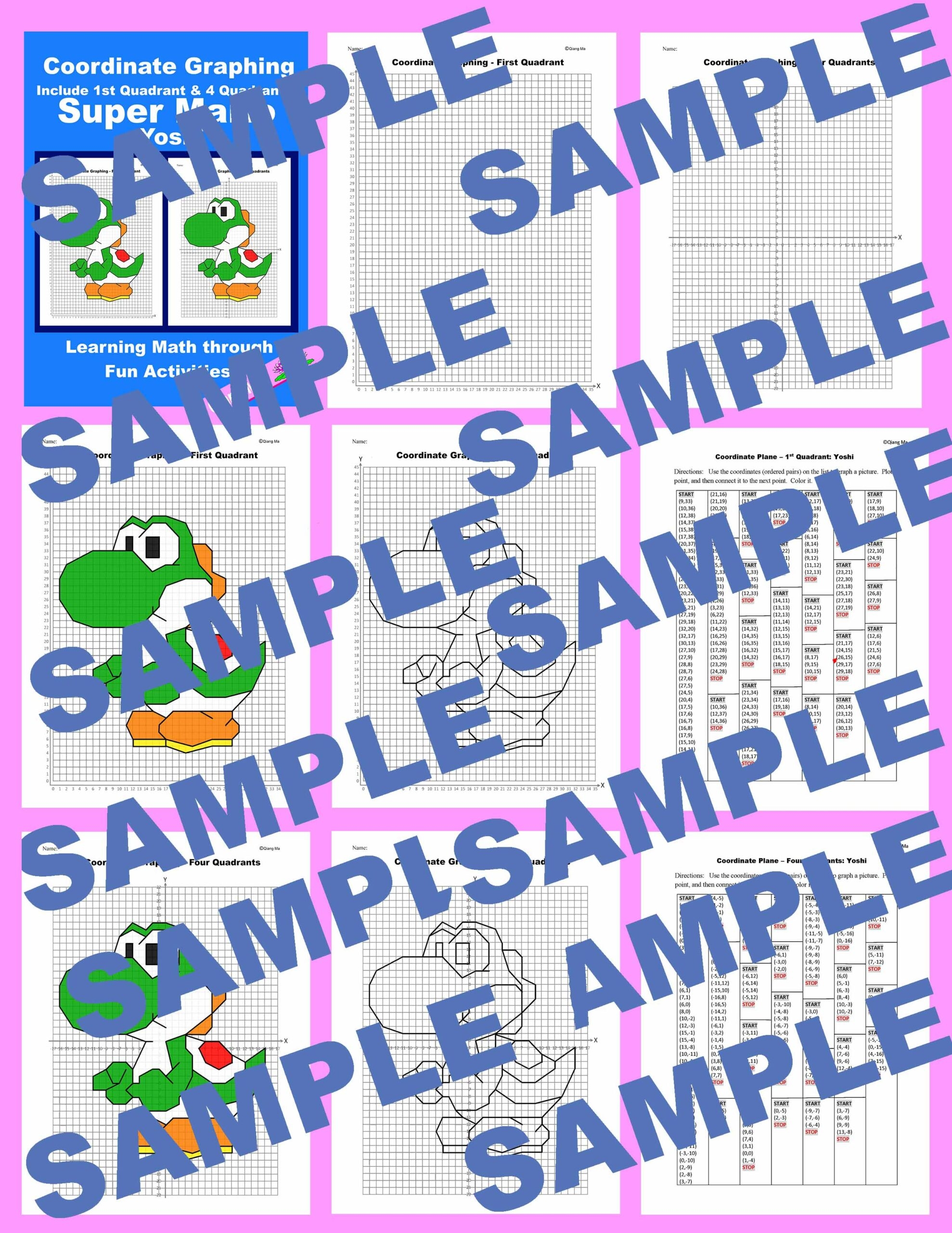 Super Mario Coordinate Plane Graphing Picture Bundle 6 In 1 Classful