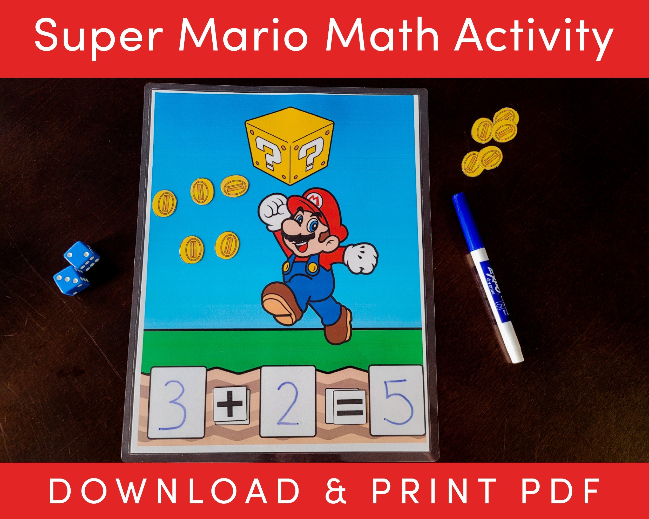 Super Mario Math Practice Activity For Kids Printable PDF Easy Learning For Preschool And Kindergarten Homeschool Activity Etsy