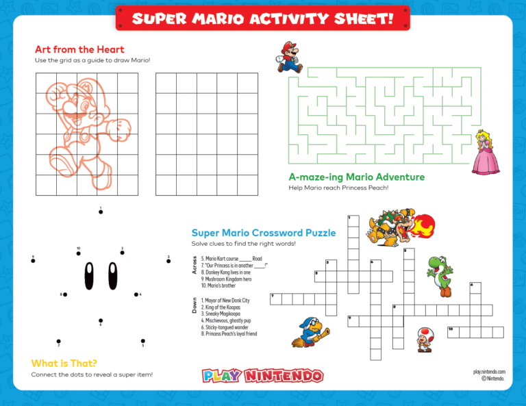 Super Mario Printable Activity Sheet For Kids Play Nintendo 