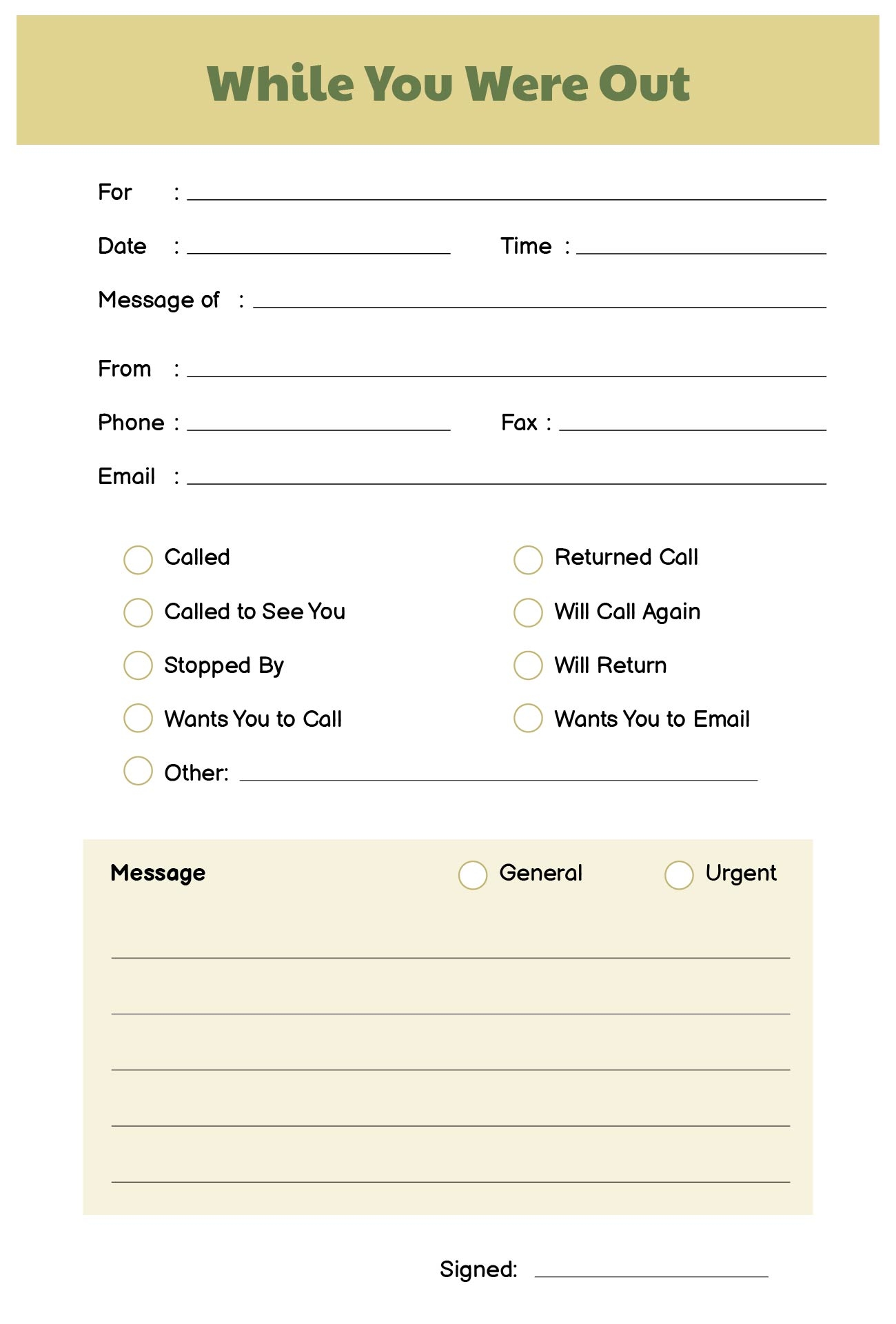 Printable Message Sheets