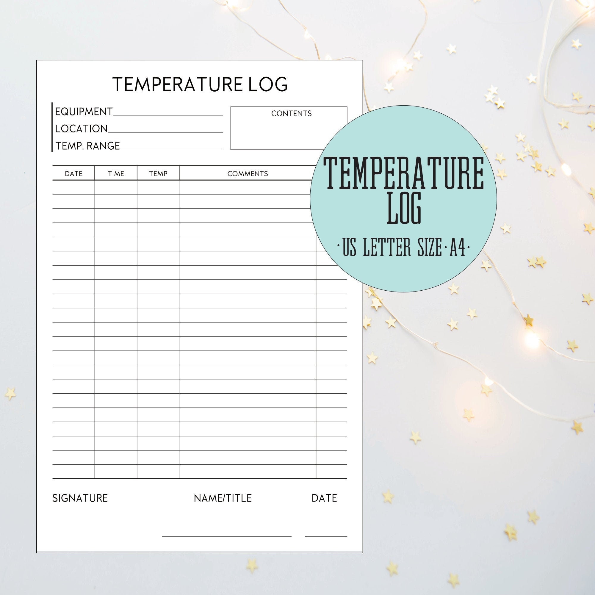 Temperature Log Daily Refrigerator INSTANT DOWNLOAD Printable Temperature Check Sheet Fridge Temp Template A4 US Letter Etsy