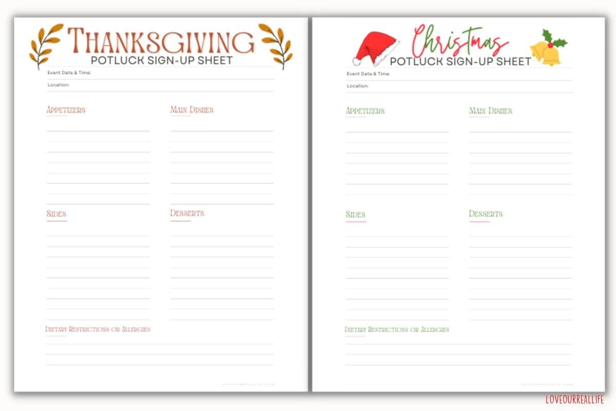 Thanksgiving Potluck Signup Sheet FREE Printable Love Our Real Life